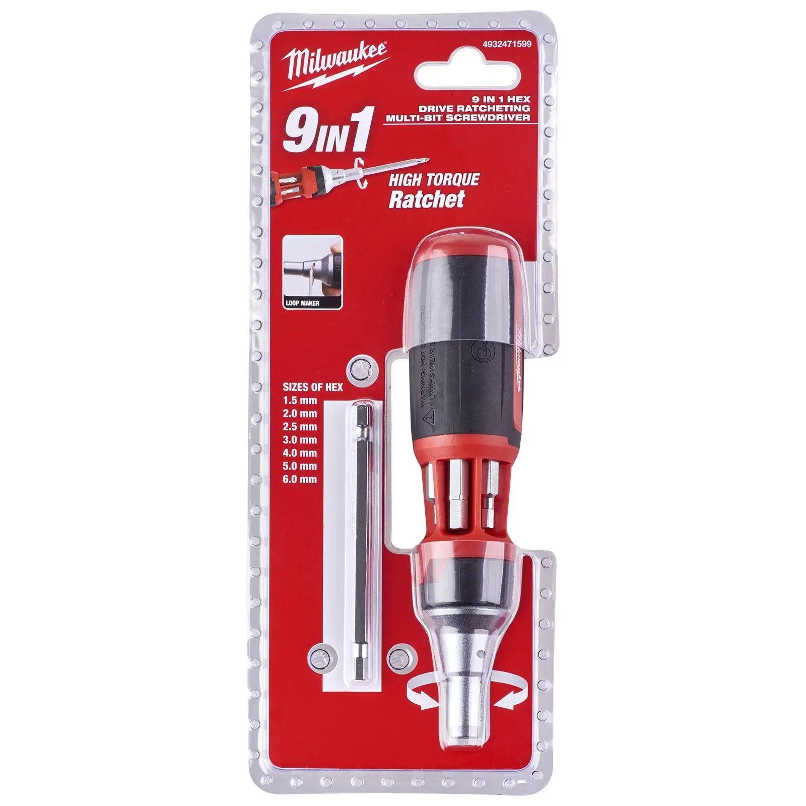 Milwaukee Ratchet Screwdriver 9 in 1 Multi Bit Hex 1.5-6mm - Image 4