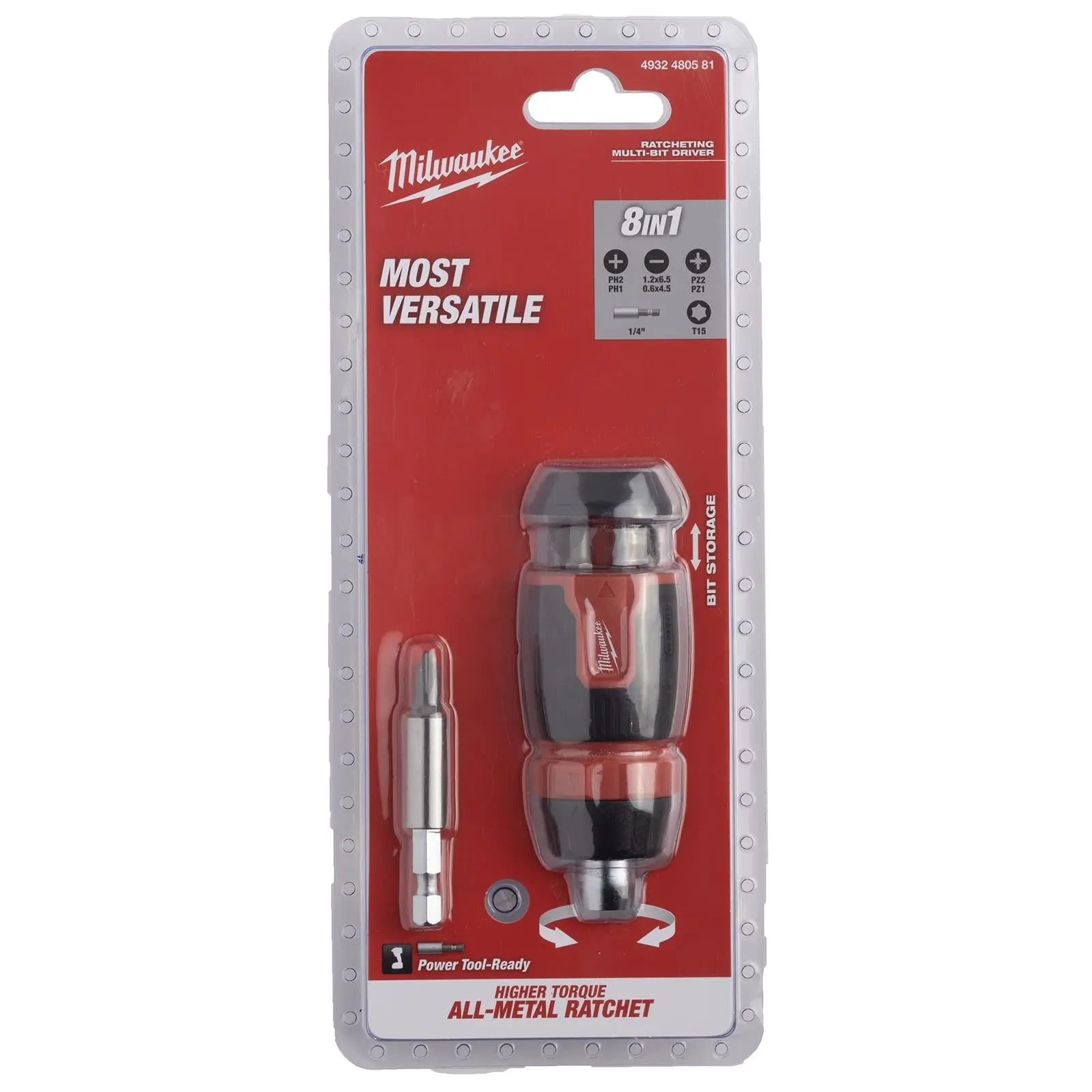 Milwaukee Ratchet Screwdriver Set Compact 8 in 1 Multi Bit Stubby Pozi Phillips Torx Slotted - Image 8