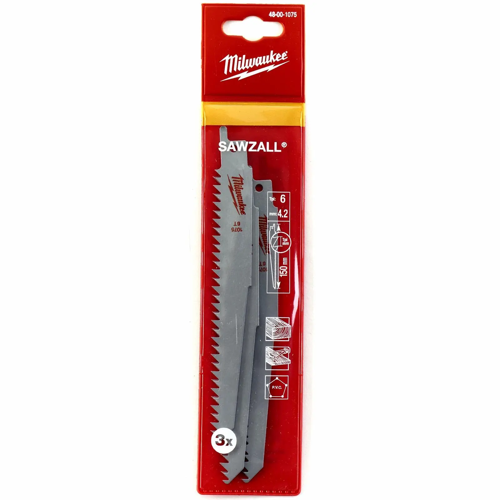 Milwaukee Reciprocating Saw Blade Sawzall 150mm 6 TPI 3 Pack Wood Plastic S644D - Image 2