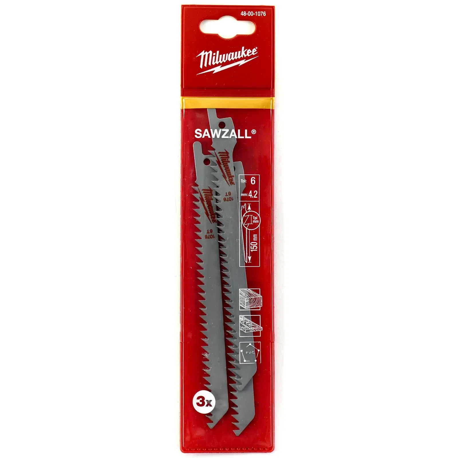 Milwaukee Reciprocating Saw Blade Sawzall 150mm 6 TPI 3 Pack Wood Plastic S744D - Image 2