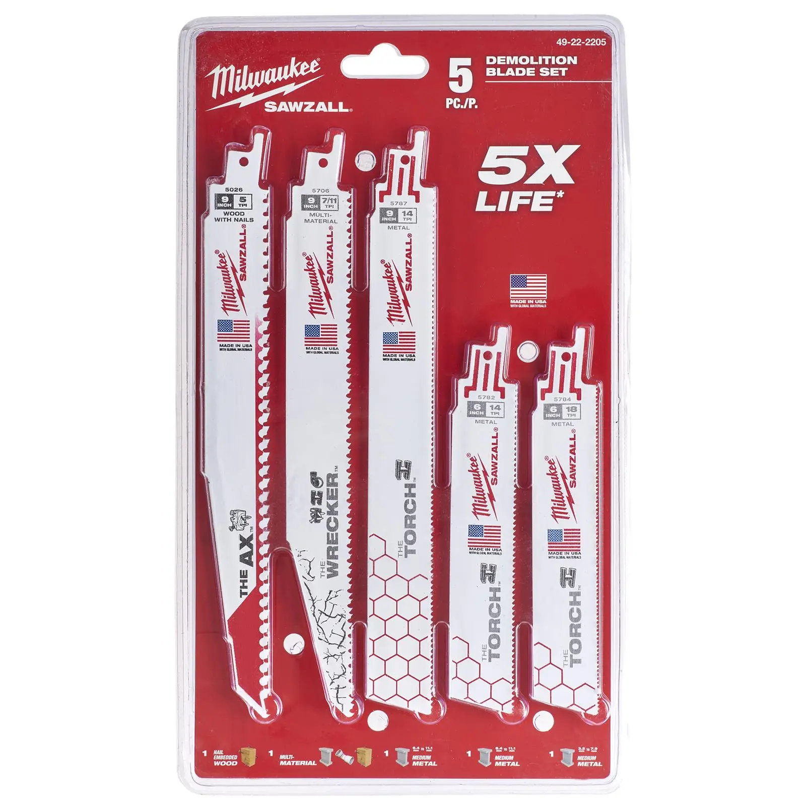 Milwaukee Reciprocating Saw Blade Set Sawzall 5 Pack 150mm and 230mm - Image 2