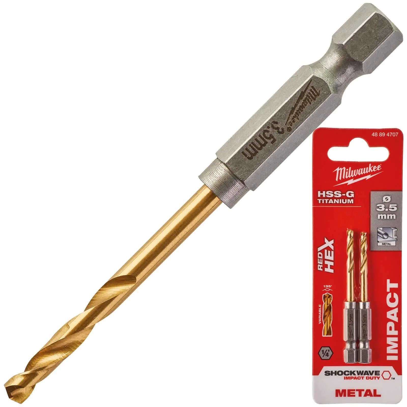 Milwaukee Red Hex Metal Drill Bits HSS Shockwave Impact Duty 1/4" Hex Shank - Image 12