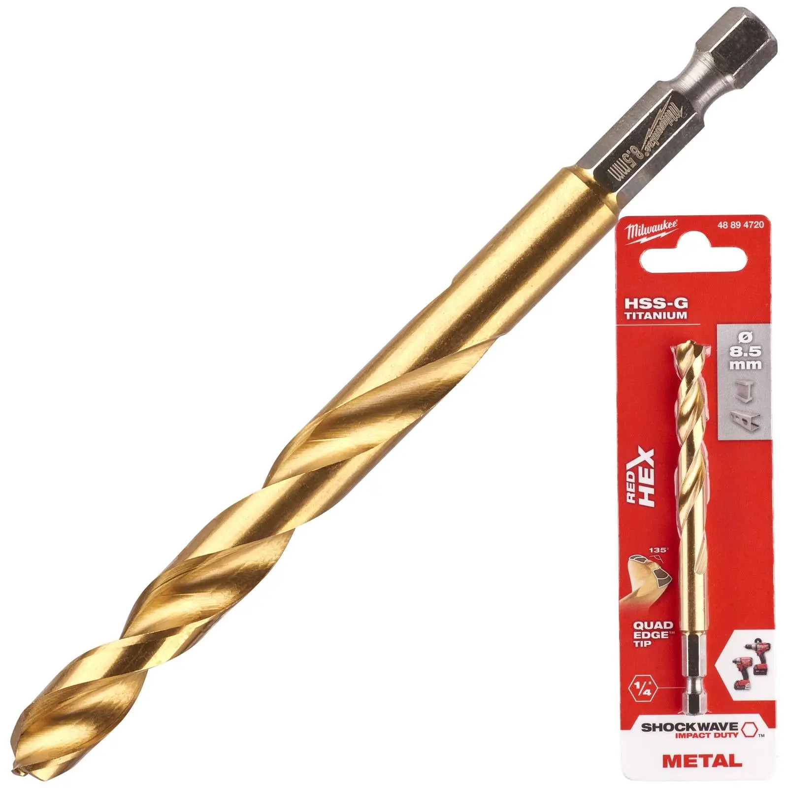 Milwaukee Red Hex Metal Drill Bits HSS Shockwave Impact Duty 1/4" Hex Shank - Image 2