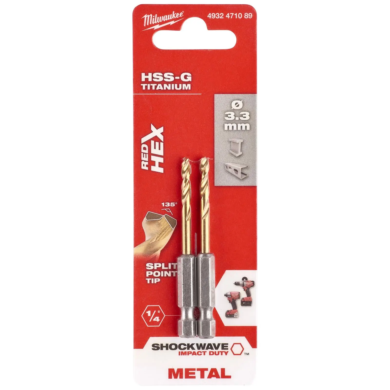 Milwaukee Red Hex Metal Drill Bits HSS Shockwave Impact Duty 1/4" Hex Shank - Image 36