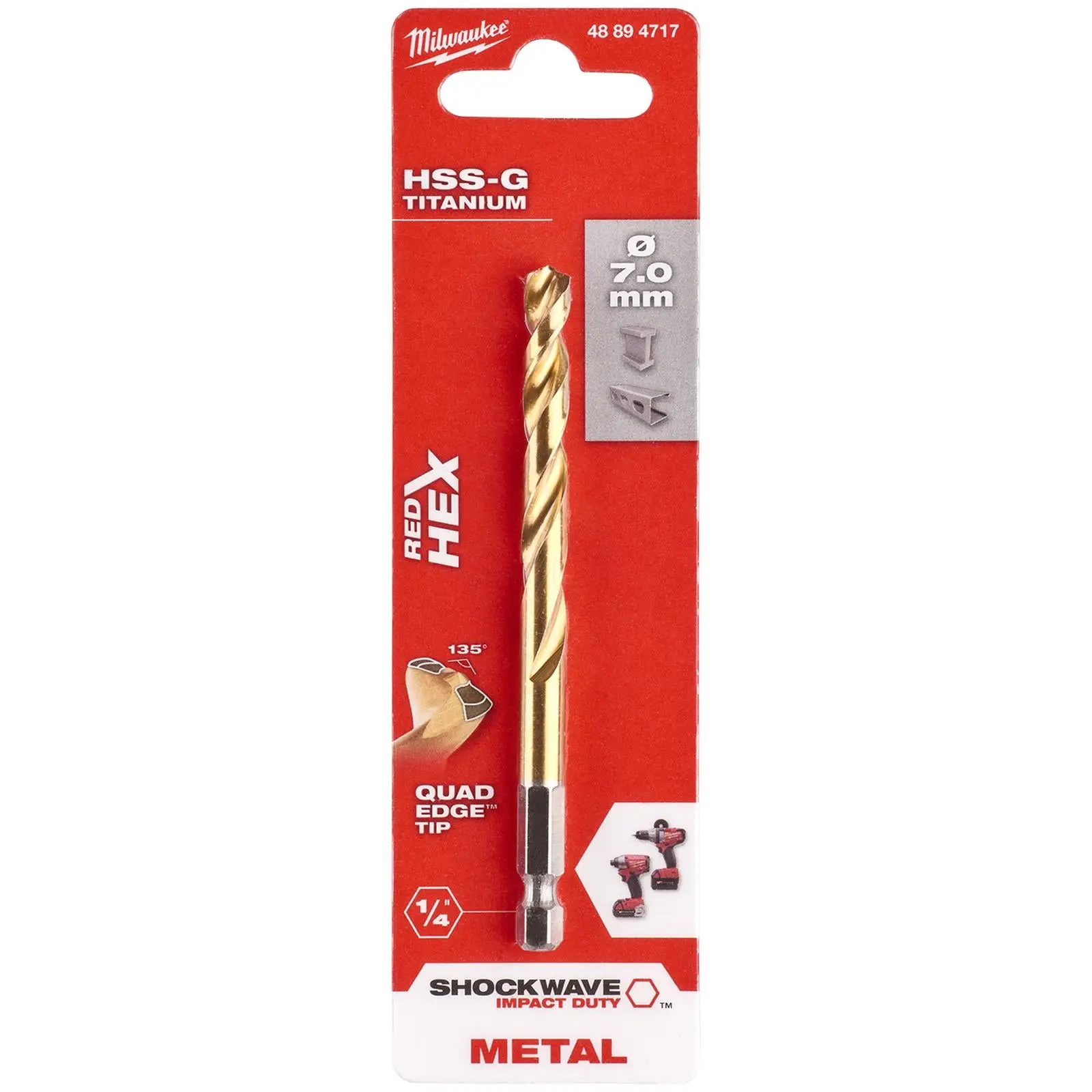Milwaukee Red Hex Metal Drill Bits HSS Shockwave Impact Duty 1/4" Hex Shank - Image 56