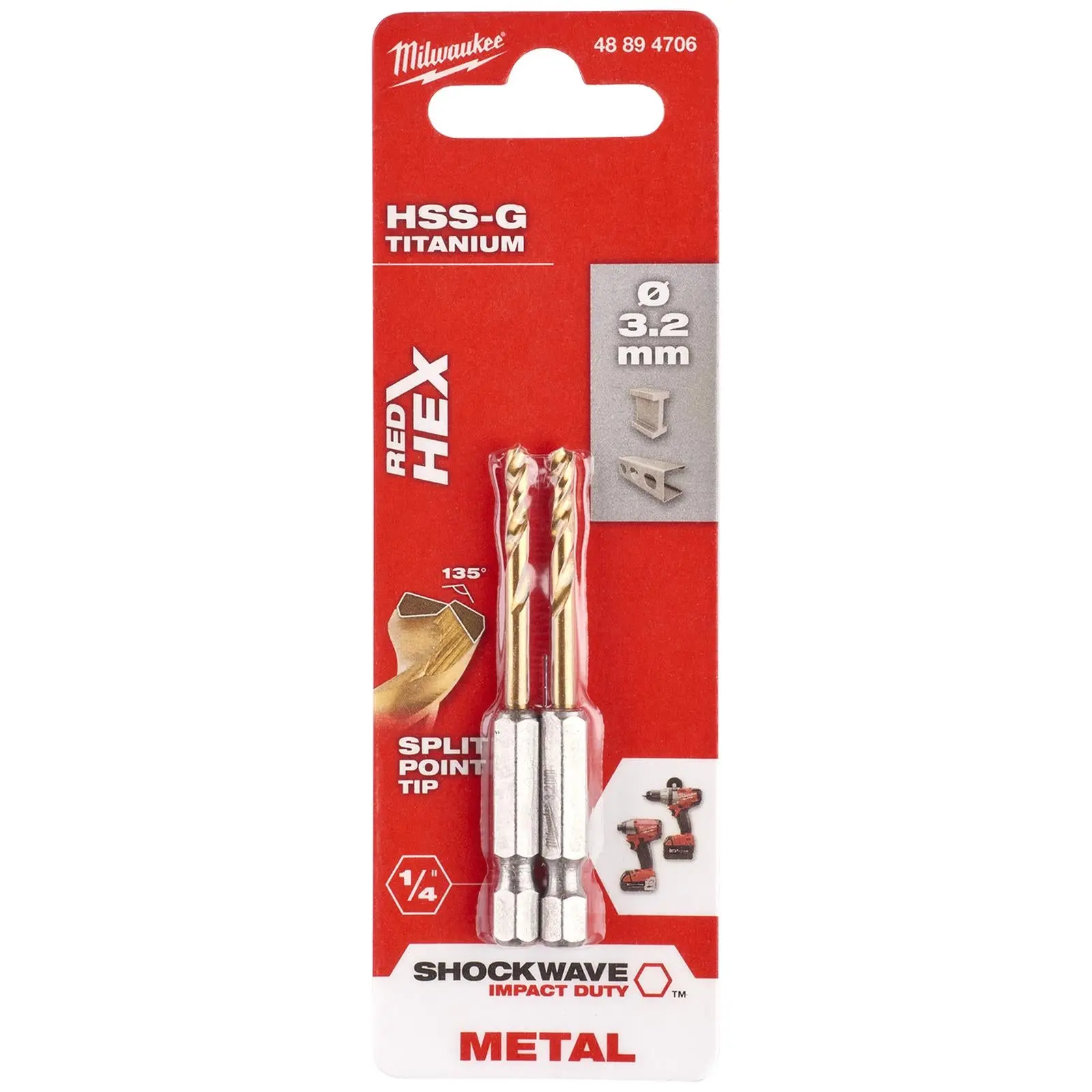 Milwaukee Red Hex Metal Drill Bits HSS Shockwave Impact Duty 1/4" Hex Shank - Image 58