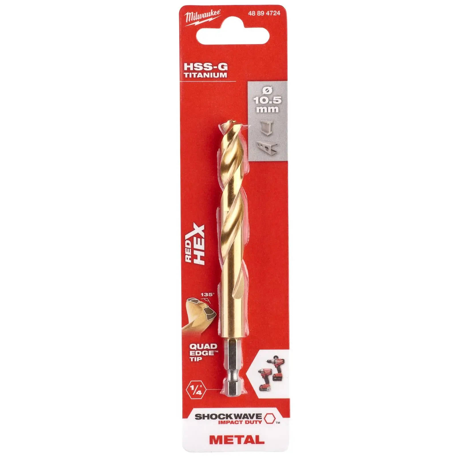 Milwaukee Red Hex Metal Drill Bits HSS Shockwave Impact Duty 1/4" Hex Shank - Image 78