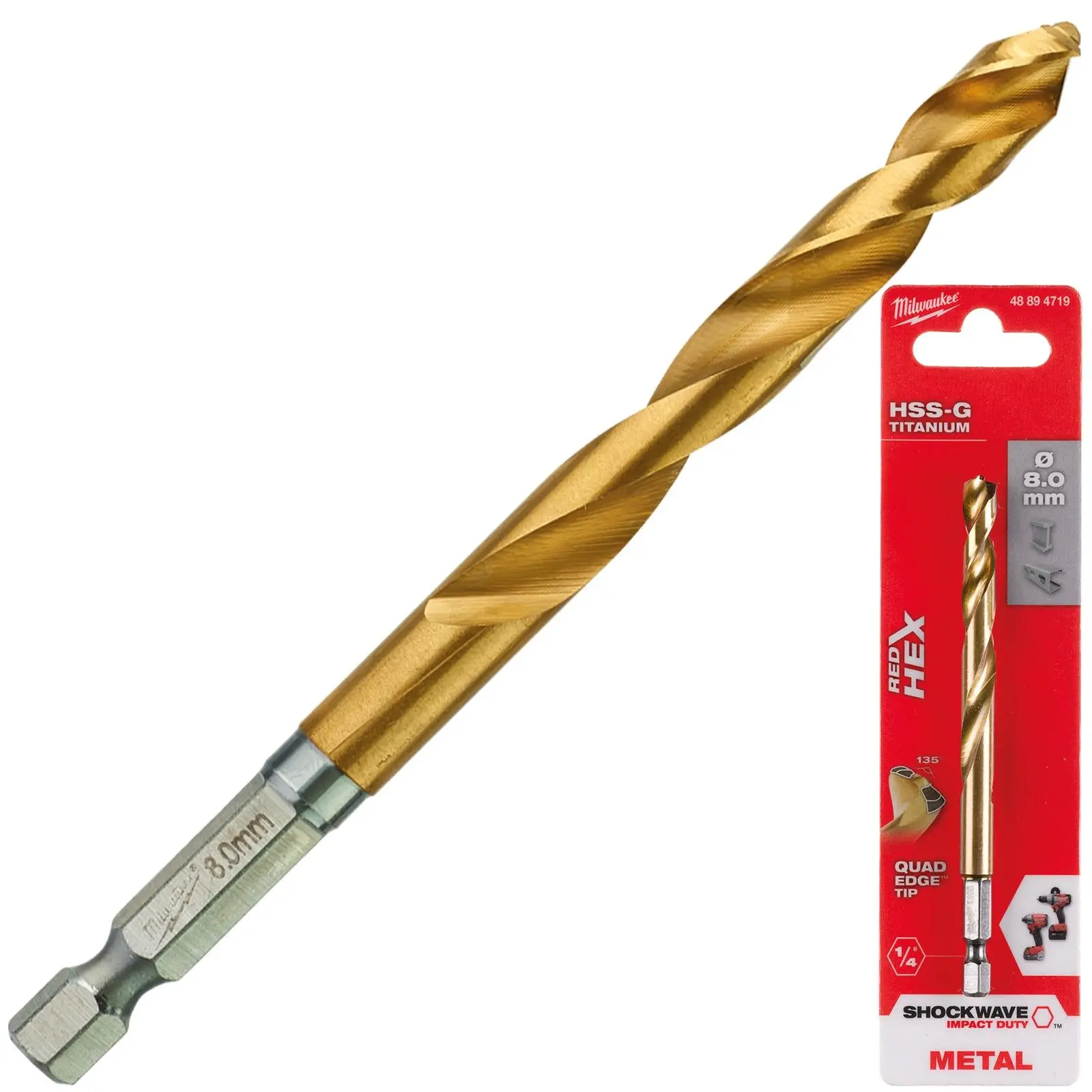 Milwaukee Red Hex Metal Drill Bits HSS Shockwave Impact Duty 1/4" Hex Shank - Image 9