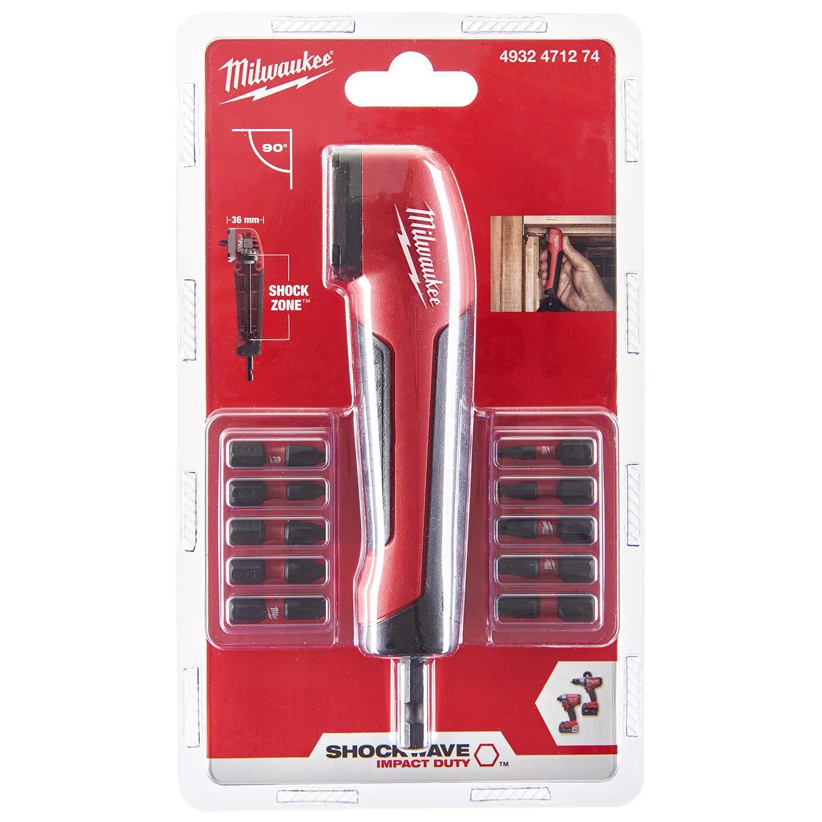 Milwaukee Right Angle Drill Attachment SHOCKWAVE Impact Duty 11 Piece - Image 2