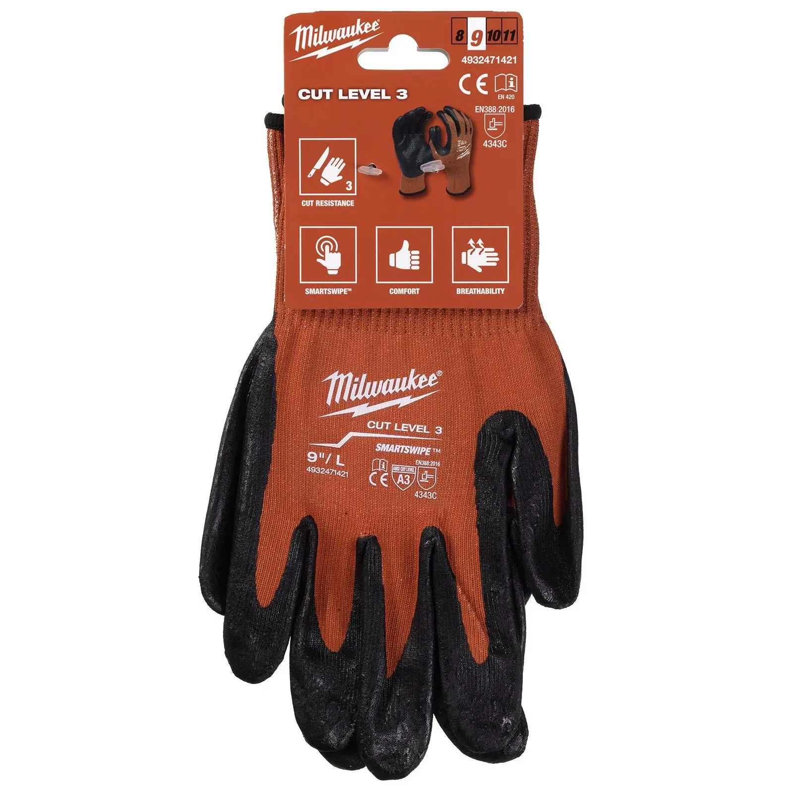 Milwaukee Safety Gloves Cut Level 3/C Dipped Glove Size 10 / XL Extra Large - Image 2