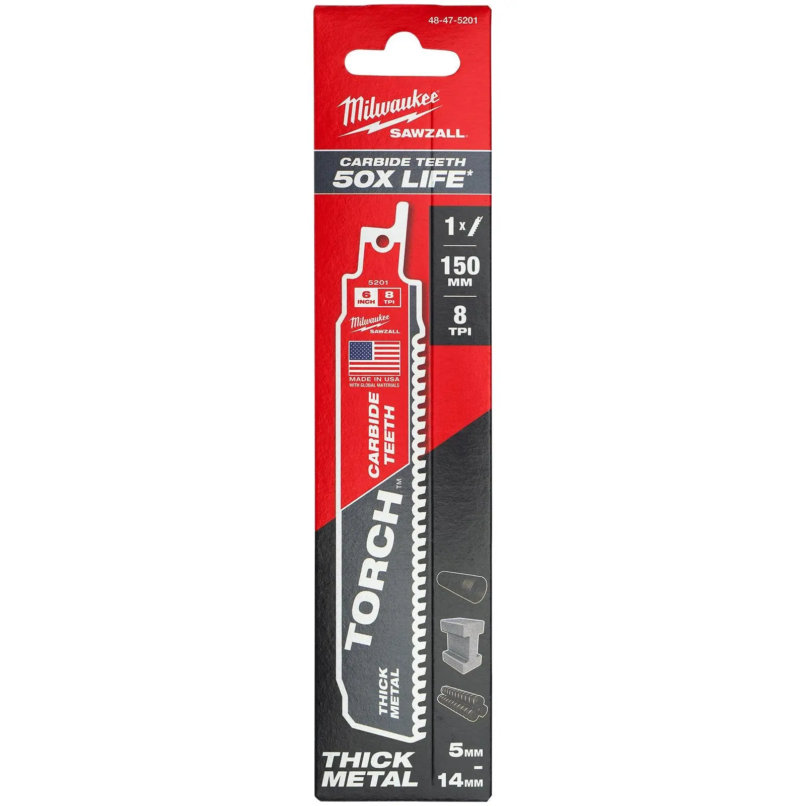 Milwaukee SAWZALL Metal Heavy Duty TCT TORCH Reciprocating Saw Blade 150mm 8 TPI - Image 2