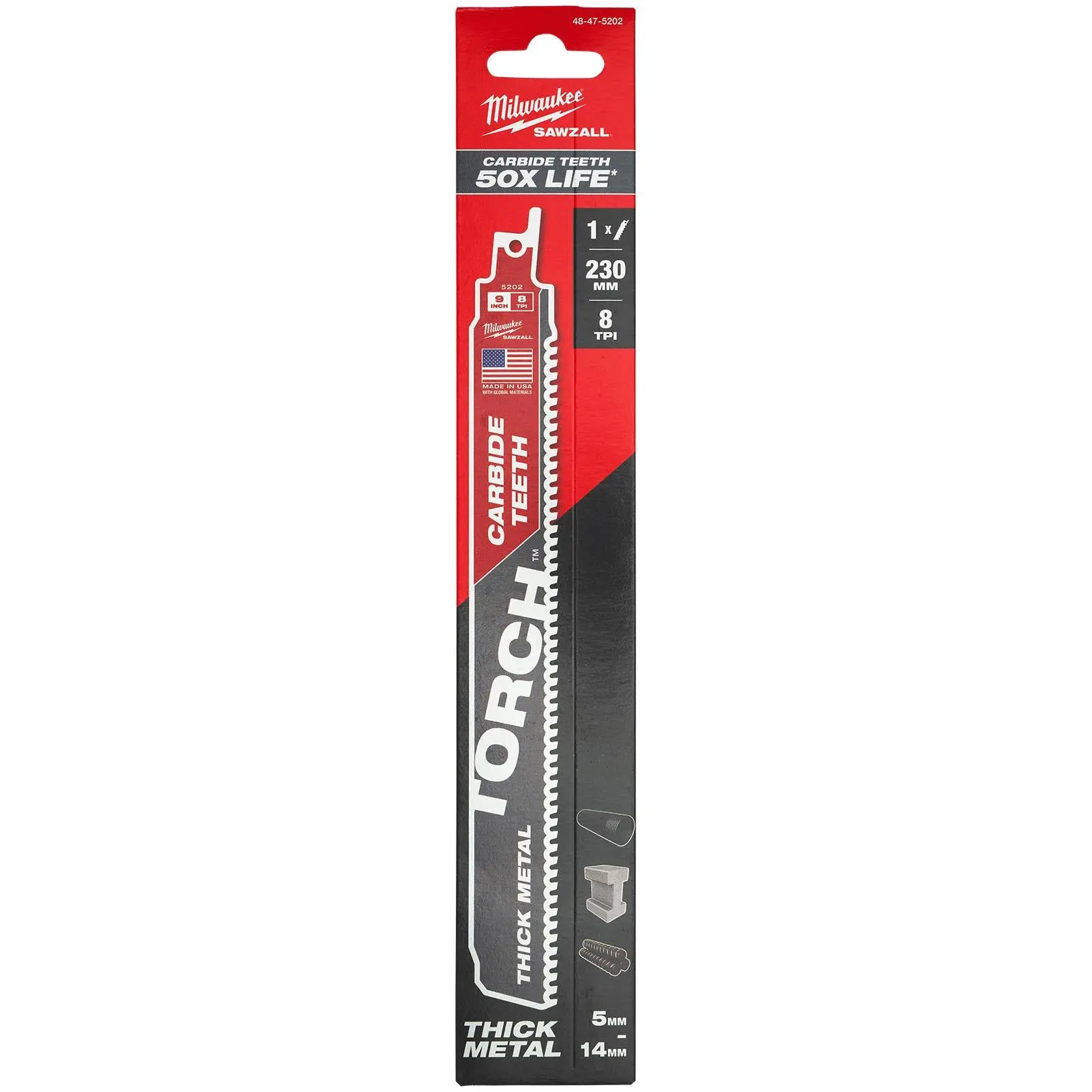 Milwaukee SAWZALL Metal Heavy Duty TCT TORCH Reciprocating Saw Blade 230mm 8 TPI - Image 2