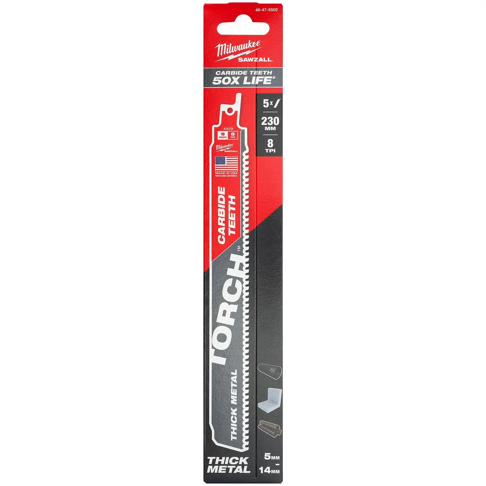 Milwaukee SAWZALL Metal Heavy Duty TCT TORCH Reciprocating Saw Blade 230mm 8 TPI 5 Piece - Image 2