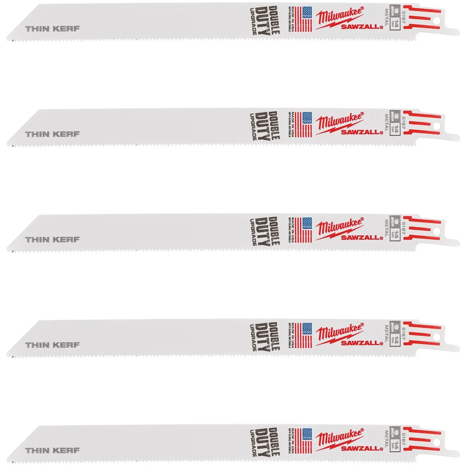 Milwaukee SAWZALL Metal Thin Kerf Reciprocating Saw Blades 230mm 14 TPI 5 Piece