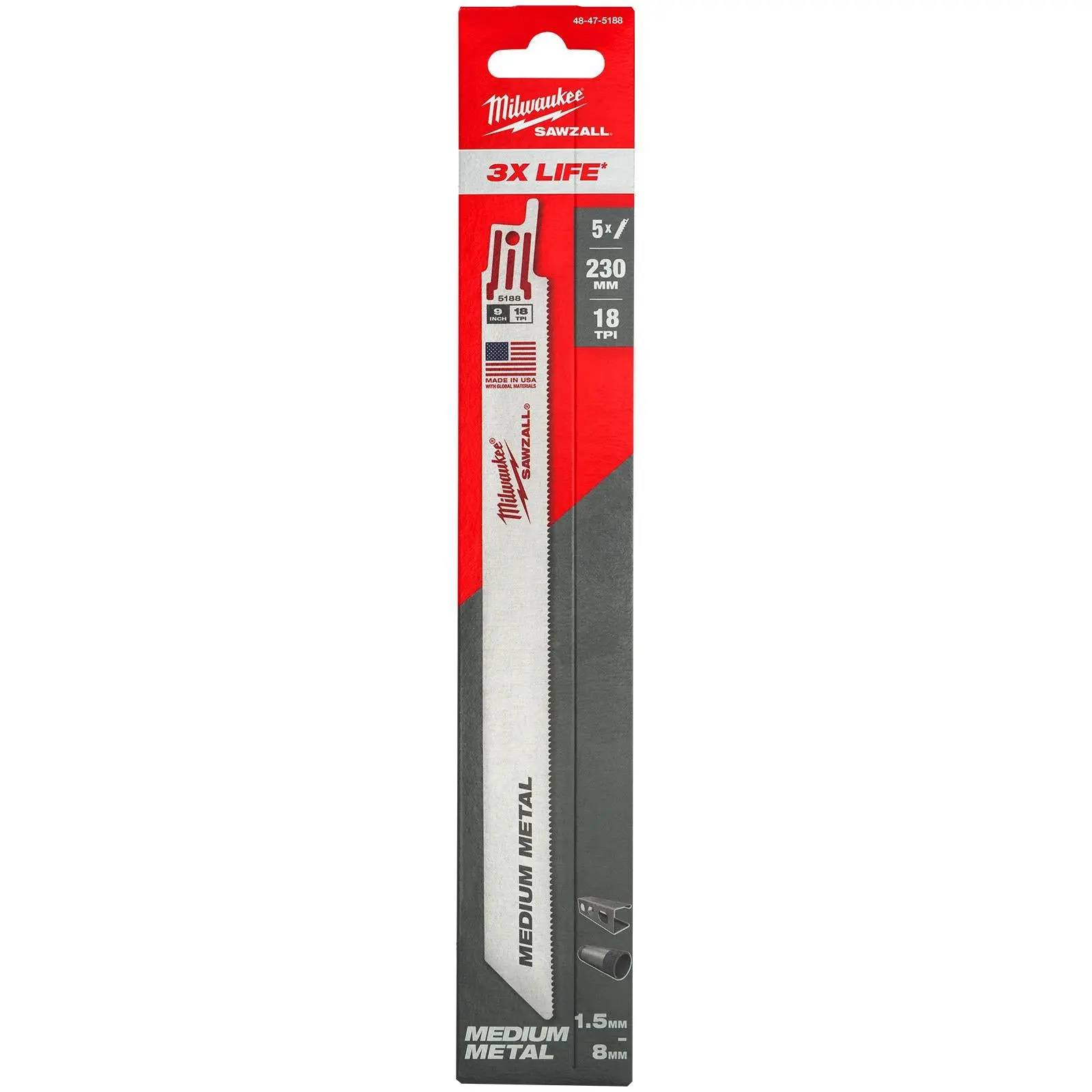 Milwaukee SAWZALL Metal Thin Kerf Reciprocating Saw Blades 230mm 18 TPI 5 Piece - Image 2