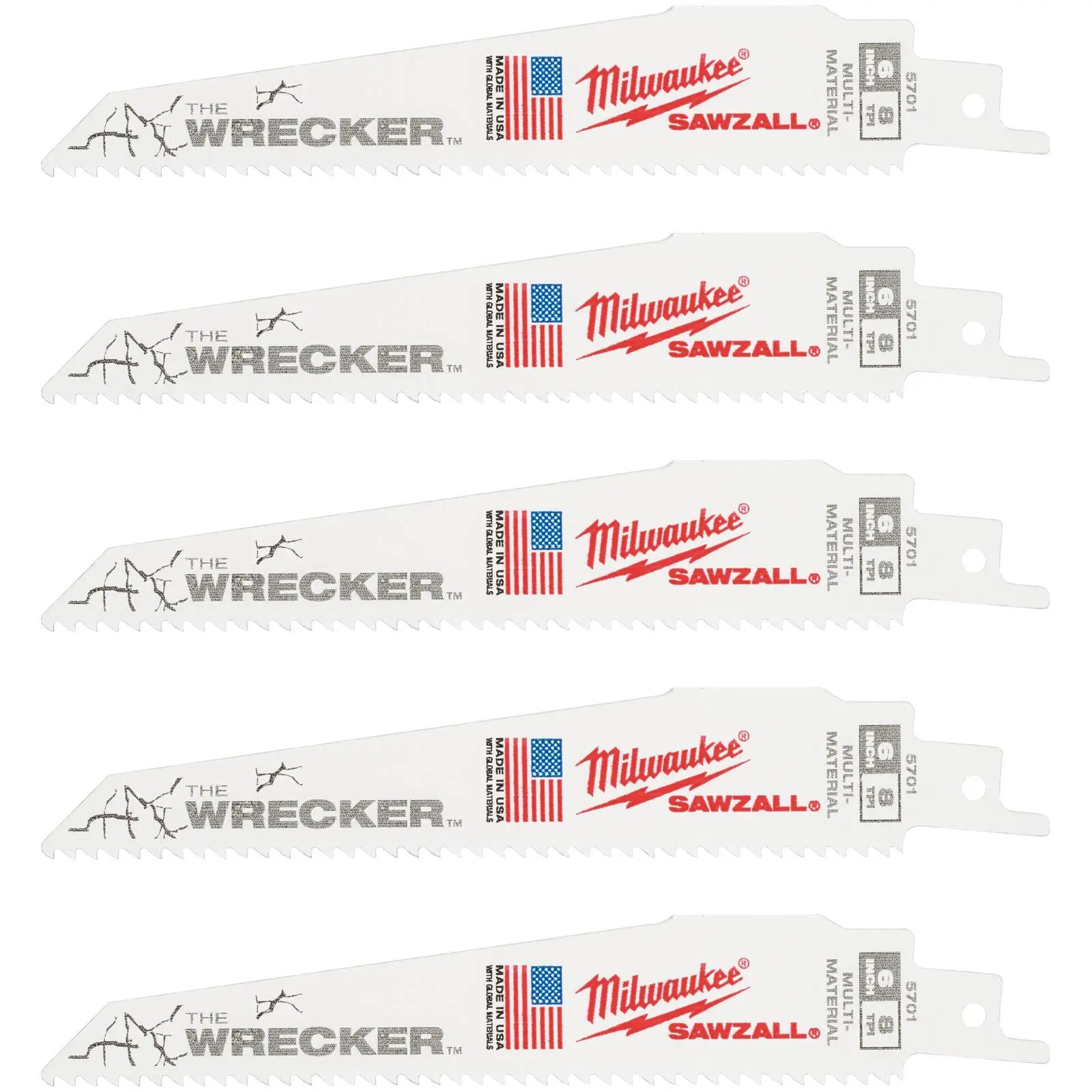 Milwaukee SAWZALL Multi Material WRECKER Reciprocating Saw Blade 150mm 7/11 TPI 5 Piece