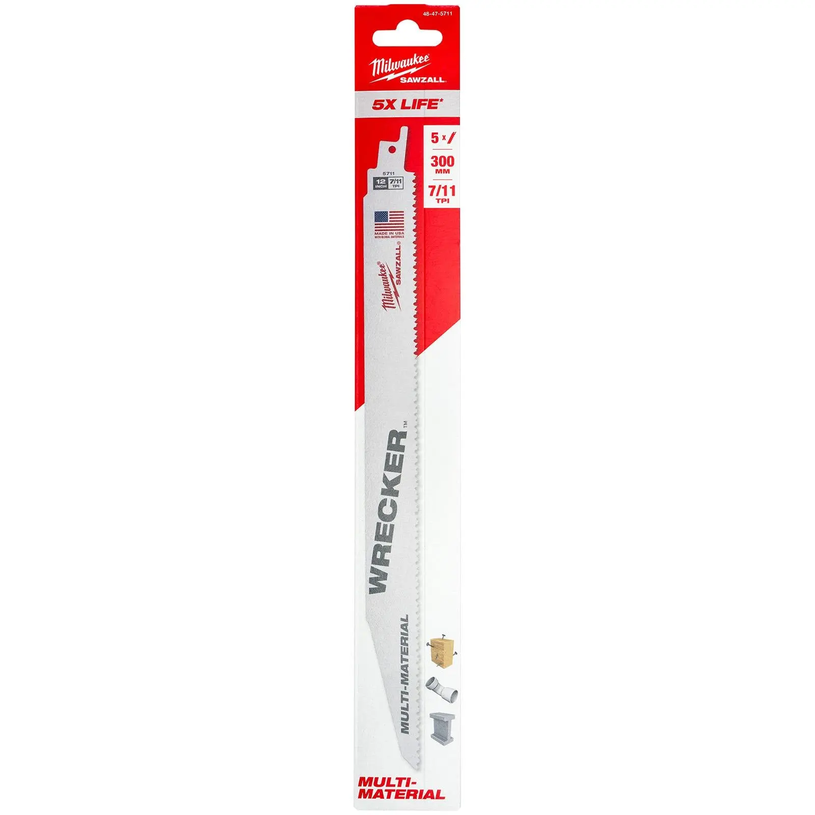 Milwaukee SAWZALL Multi Material WRECKER Reciprocating Saw Blade 300mm 7/11 TPI 5 Piece - Image 2