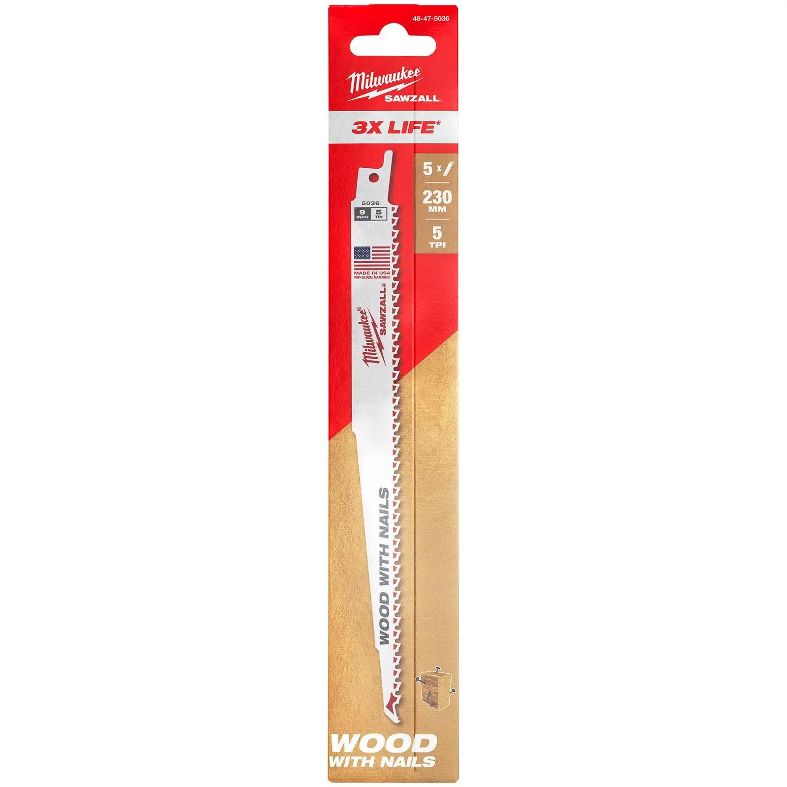 Milwaukee SAWZALL Wood with Nails Reciprocating Saw Blades 230mm 5 TPI 5 Piece - Image 2