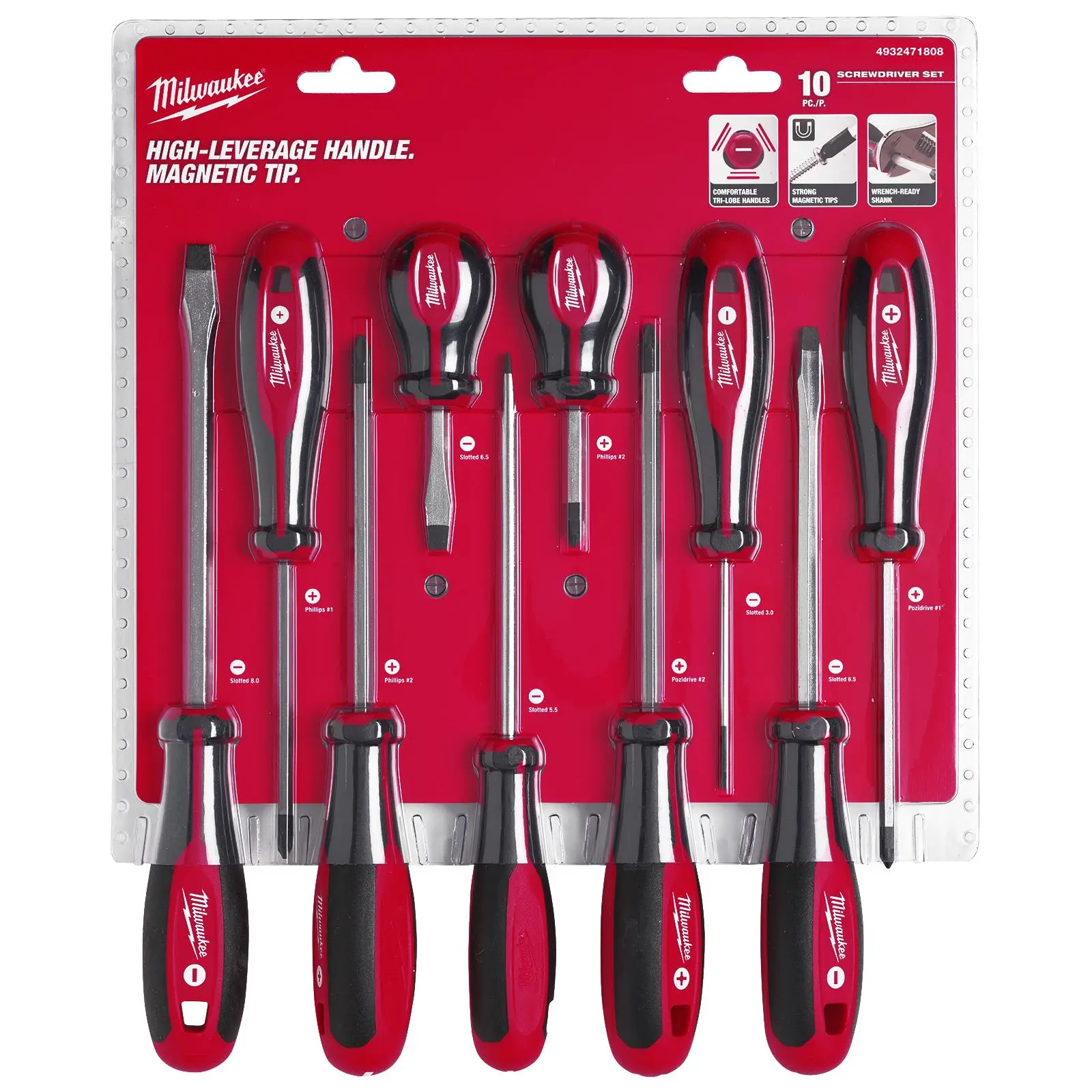 Milwaukee Screwdriver Set Tri-lobe Set 3 Pozi Phillips Slotted 10 Piece