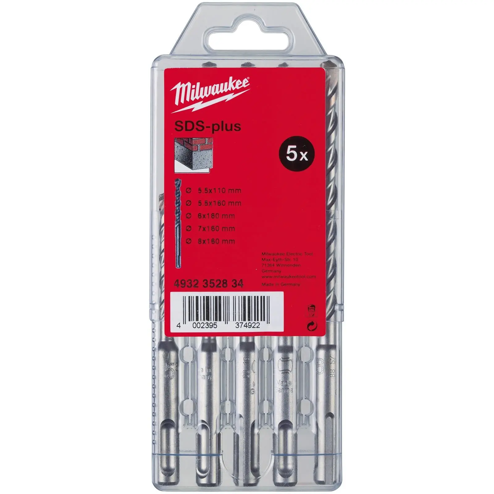 Milwaukee SDS Plus M2 Hammer Drill Bit Set 2 Cut 5 Piece - Image 2