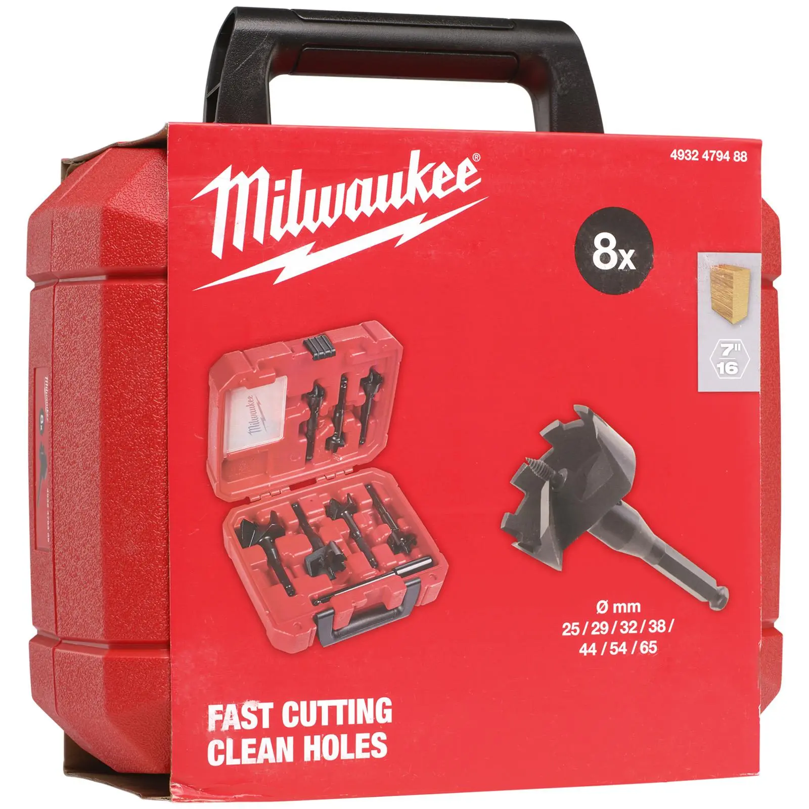 Milwaukee Self Feed Wood Drill Bit Set 25-65mm Extension and Feed Screws 8 Pieces - Image 2