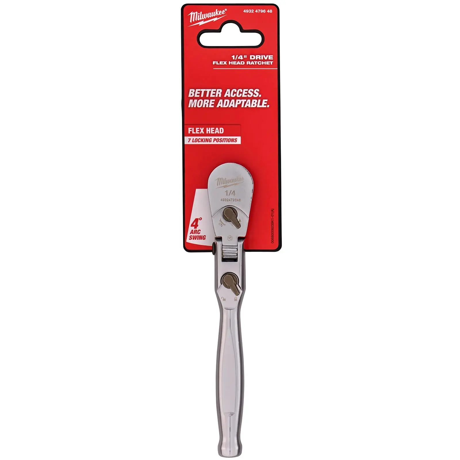 Milwaukee Socket Ratchet Wrench Flexible Head 1/4" Drive 90 Tooth Slim Profile Head - Image 2