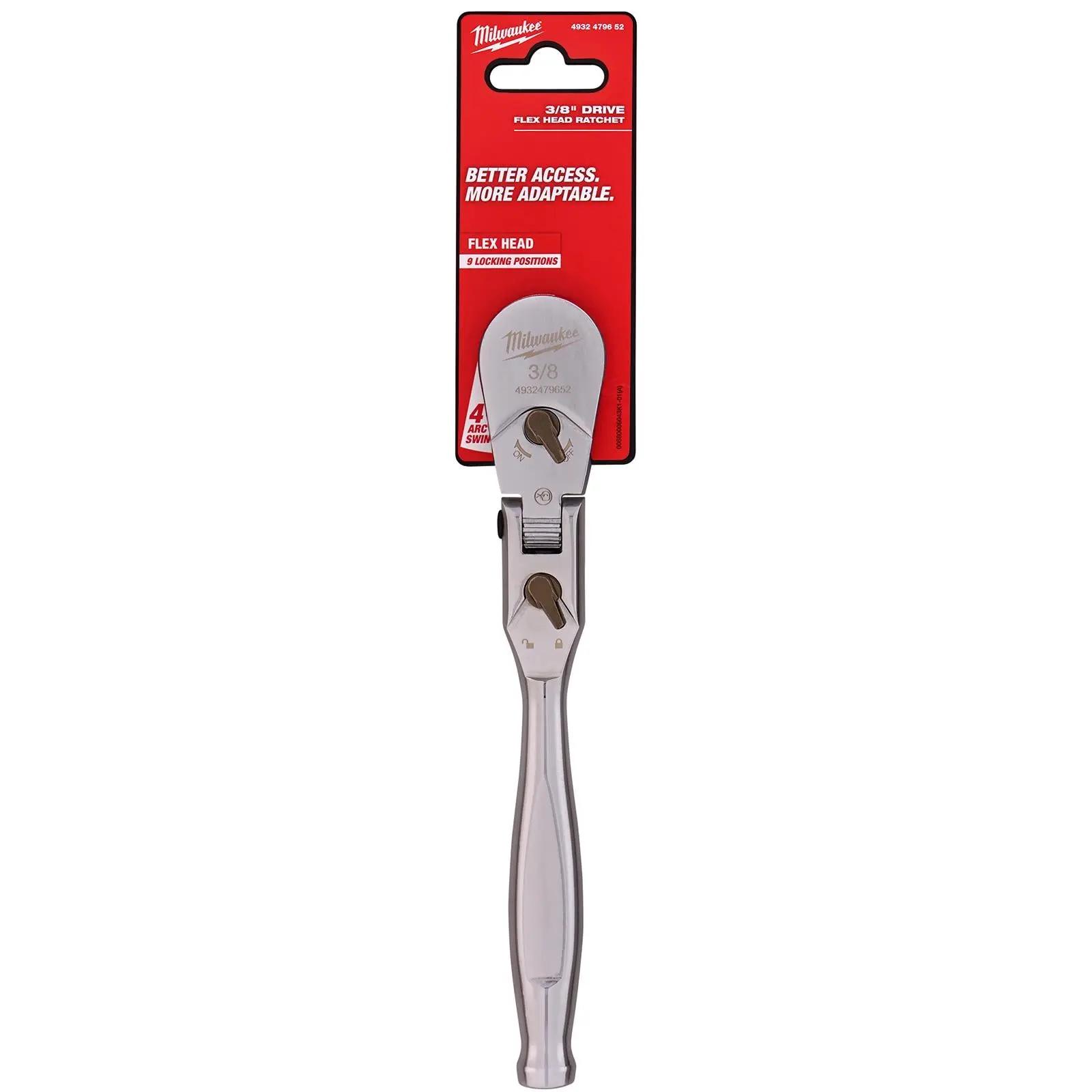 Milwaukee Socket Ratchet Wrench Flexible Head 3/8" Drive 90 Tooth Slim Profile Head - Image 2