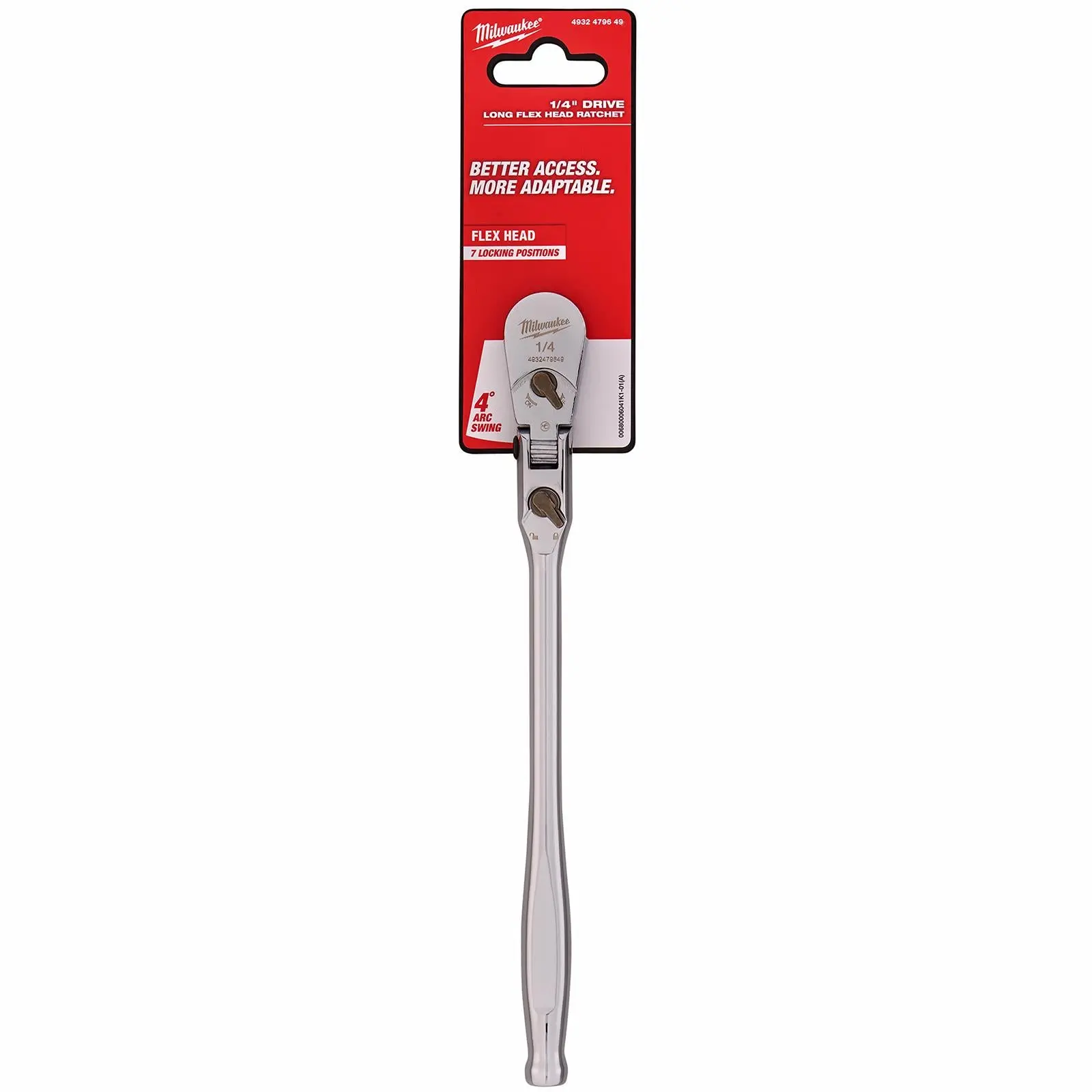 Milwaukee Socket Ratchet Wrench Long Flexible Head 1/4" Drive 90 Tooth Slim Profile Head - Image 2
