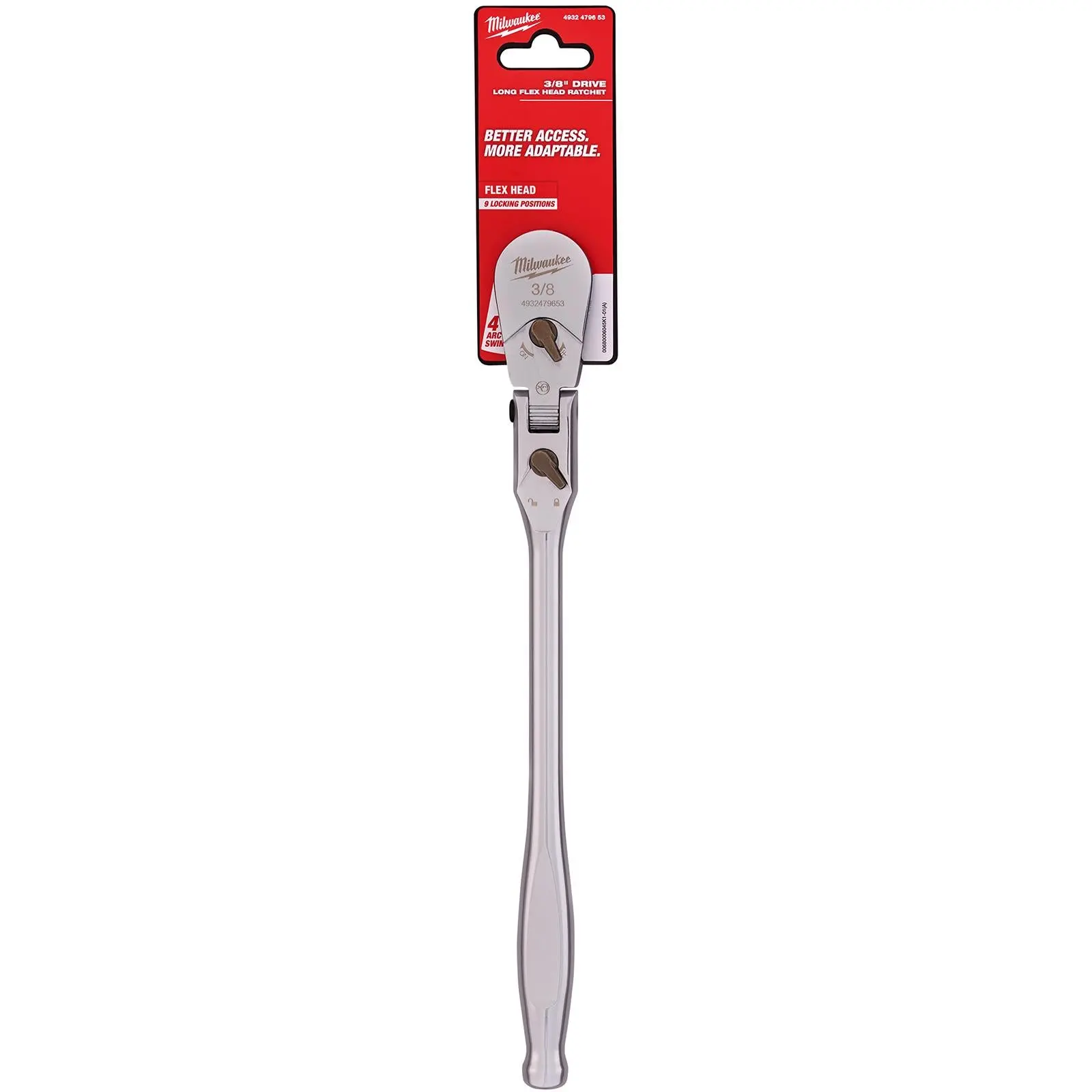 Milwaukee Socket Ratchet Wrench Long Flexible Head 3/8" Drive 90 Tooth Slim Profile Head - Image 2