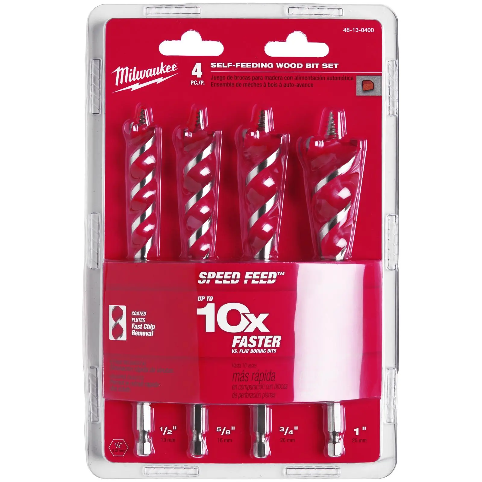 Milwaukee Speed Feed Wood Drill Bit Set 1/4" Hex Shank 13-25mm 4 Pieces - Image 2