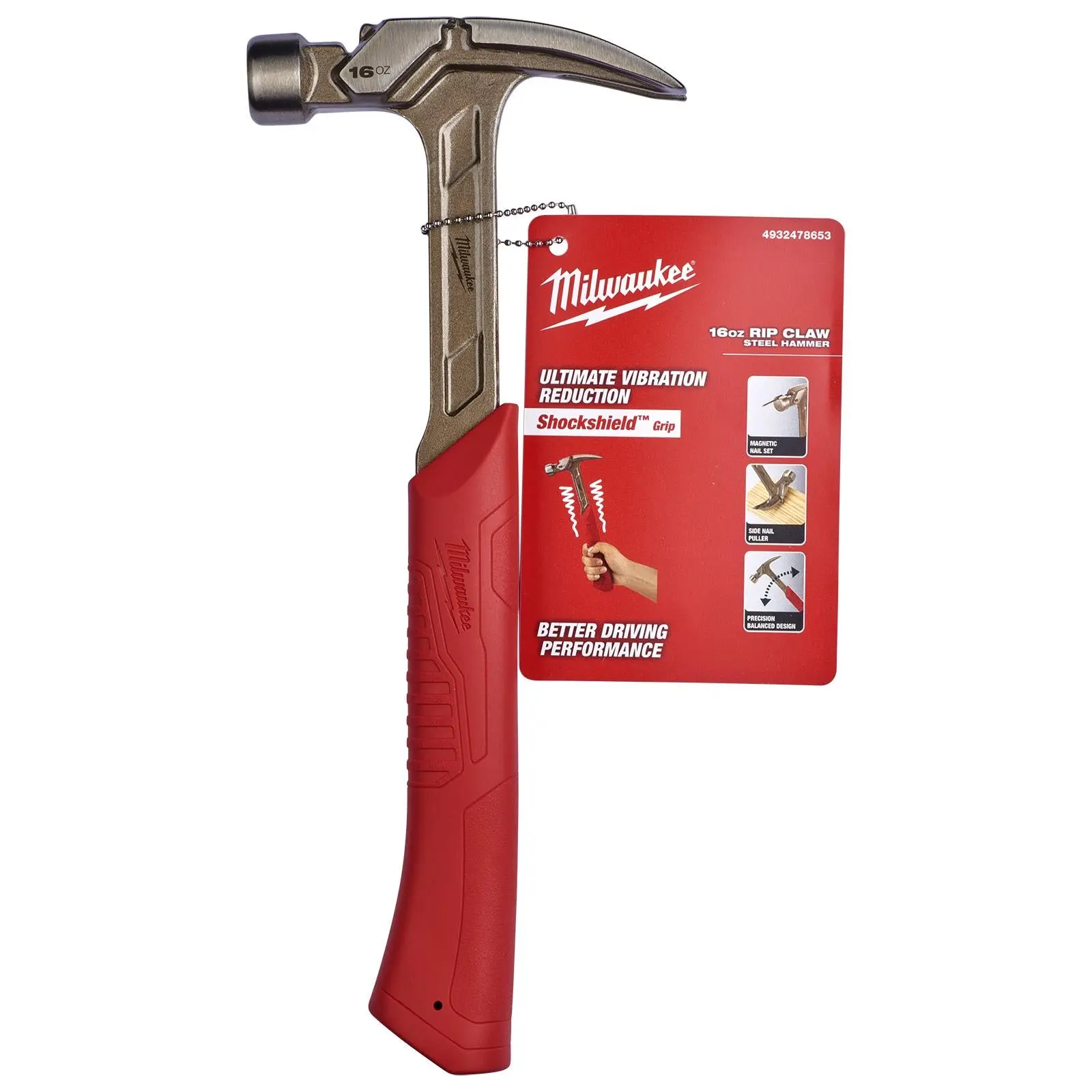 Milwaukee Steel Rip Claw Hammer 16oz Magnetic Nail Starter - Image 5
