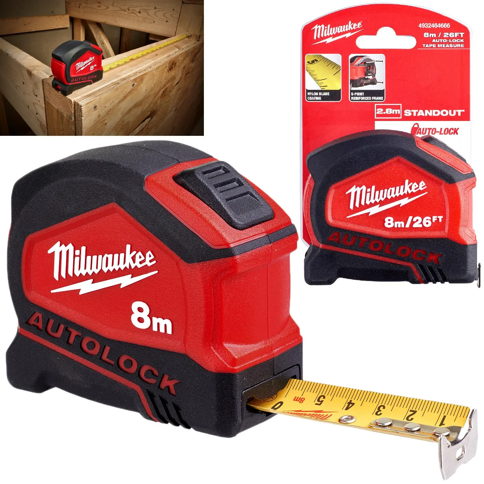 Milwaukee Tape Measure 8m 26ft Metric Imperial Autolock 25mm Blade Width