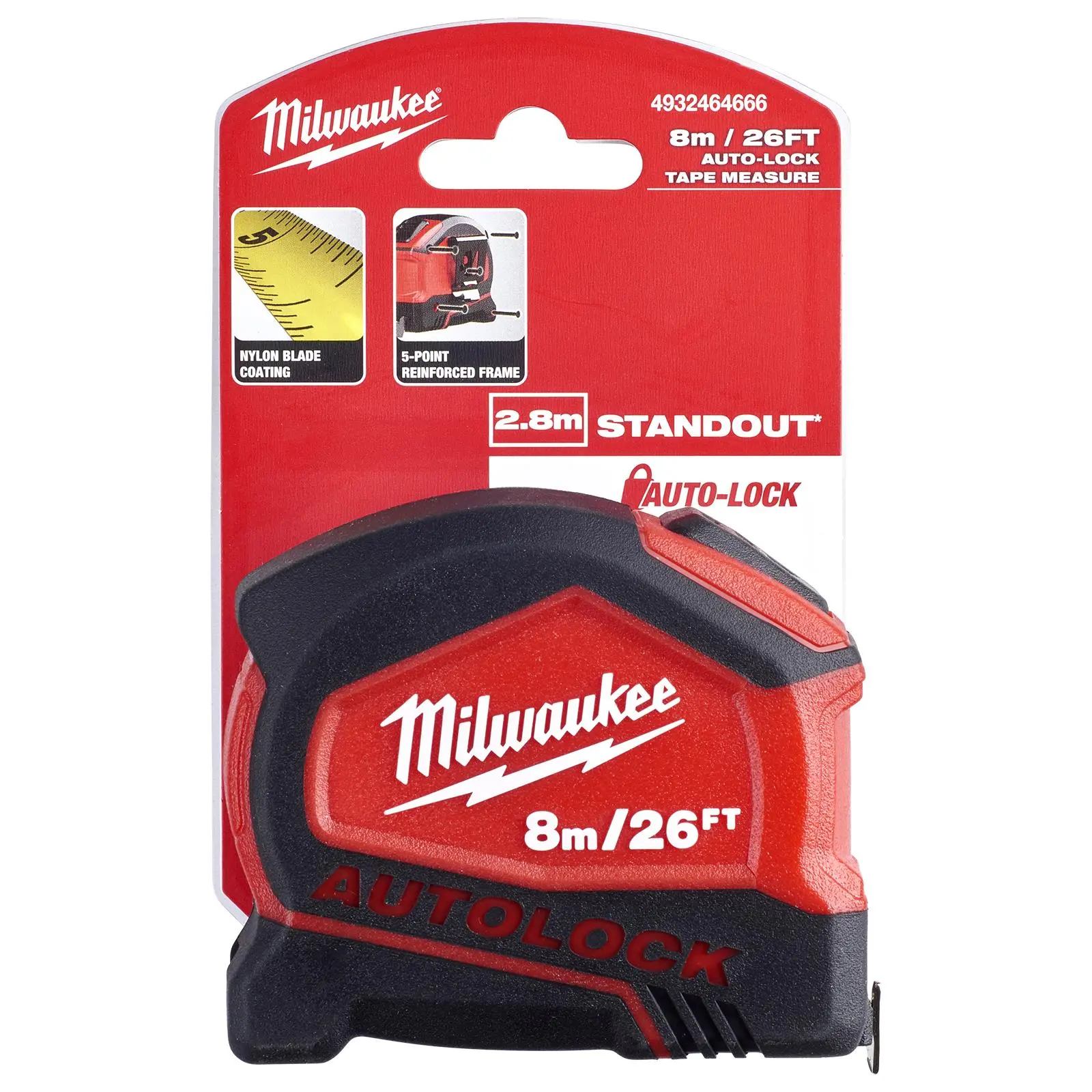 Milwaukee Tape Measure 8m 26ft Metric Imperial Autolock 25mm Blade Width - Image 2