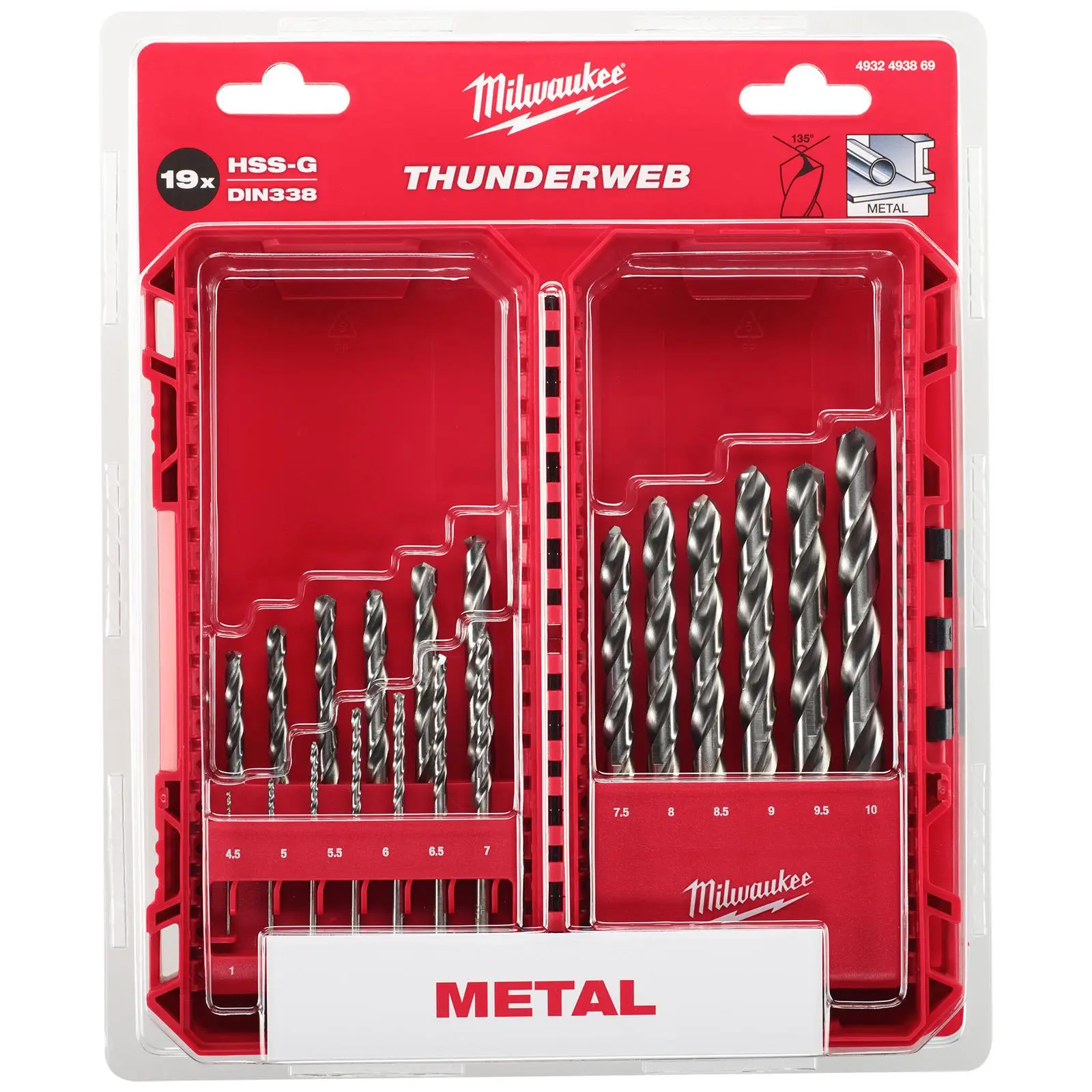 Milwaukee Thunderweb Metal Drill Bit Set HSS-G 19pc 1-10mm PACKOUT Compatible - Image 3