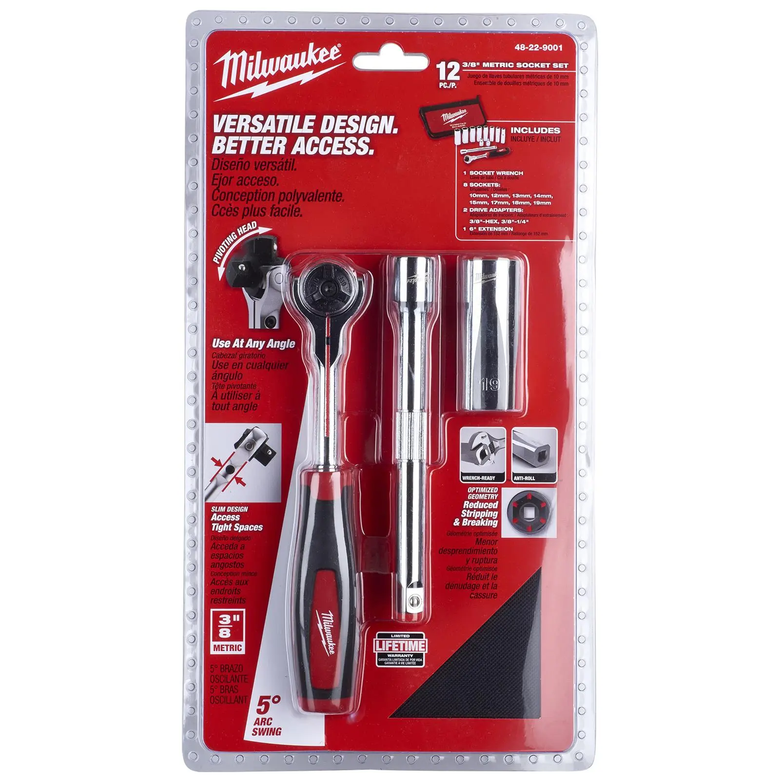 Milwaukee Tradesman Ratchet and Socket Set 3/8" Drive 12 Piece 10-19mm - Image 2