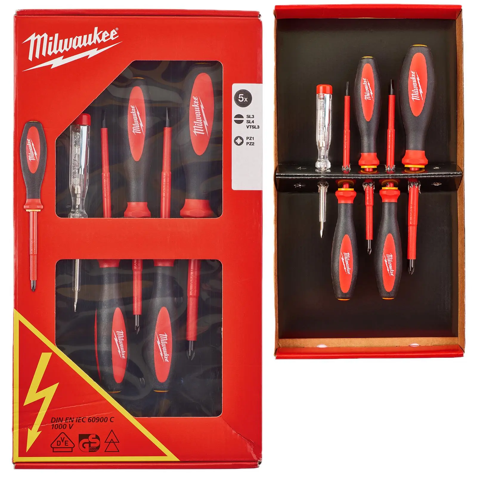 Milwaukee VDE Screwdriver Set 5 Piece Slotted Pozi Voltage Tester
