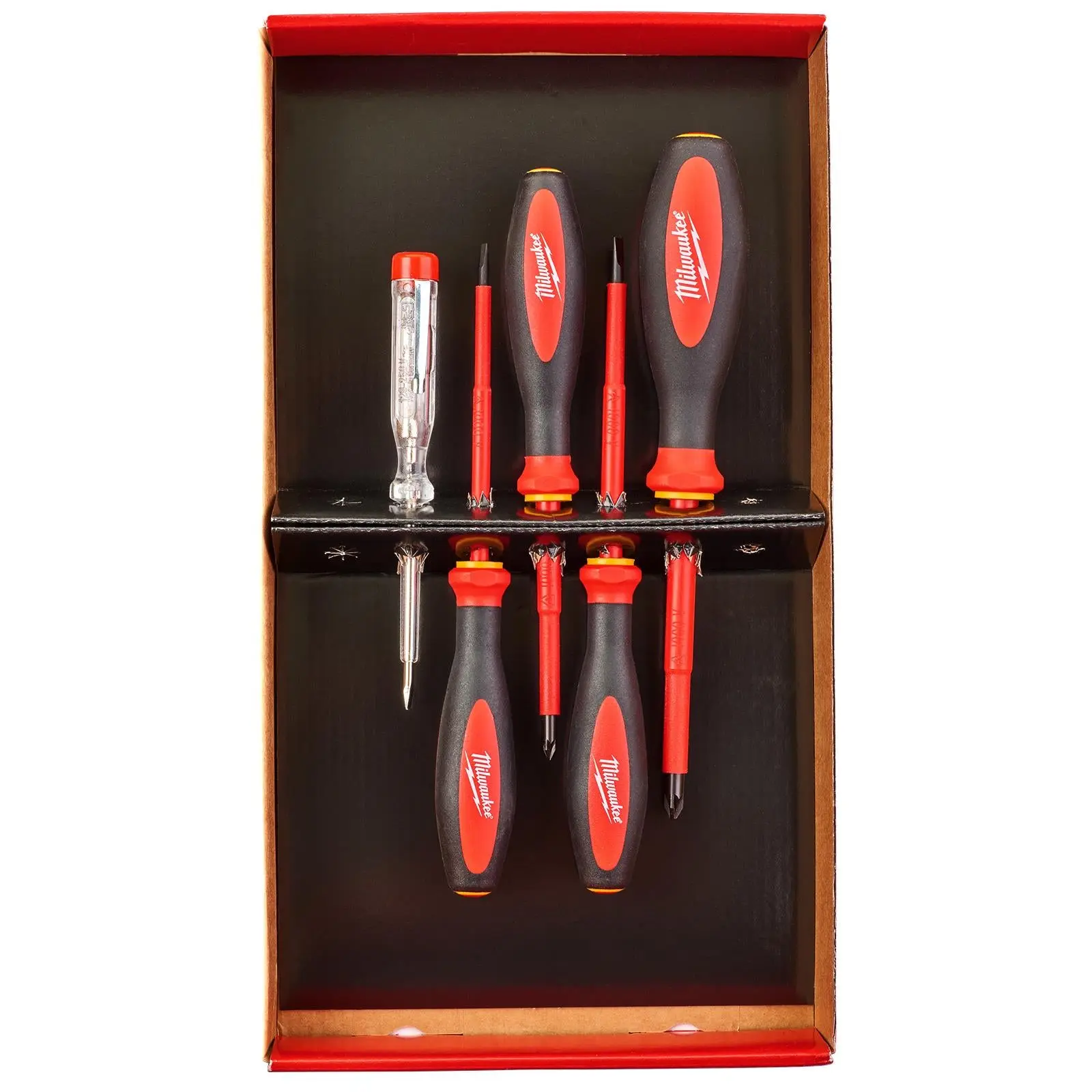 Milwaukee VDE Screwdriver Set 5 Piece Slotted Pozi Voltage Tester - Image 3