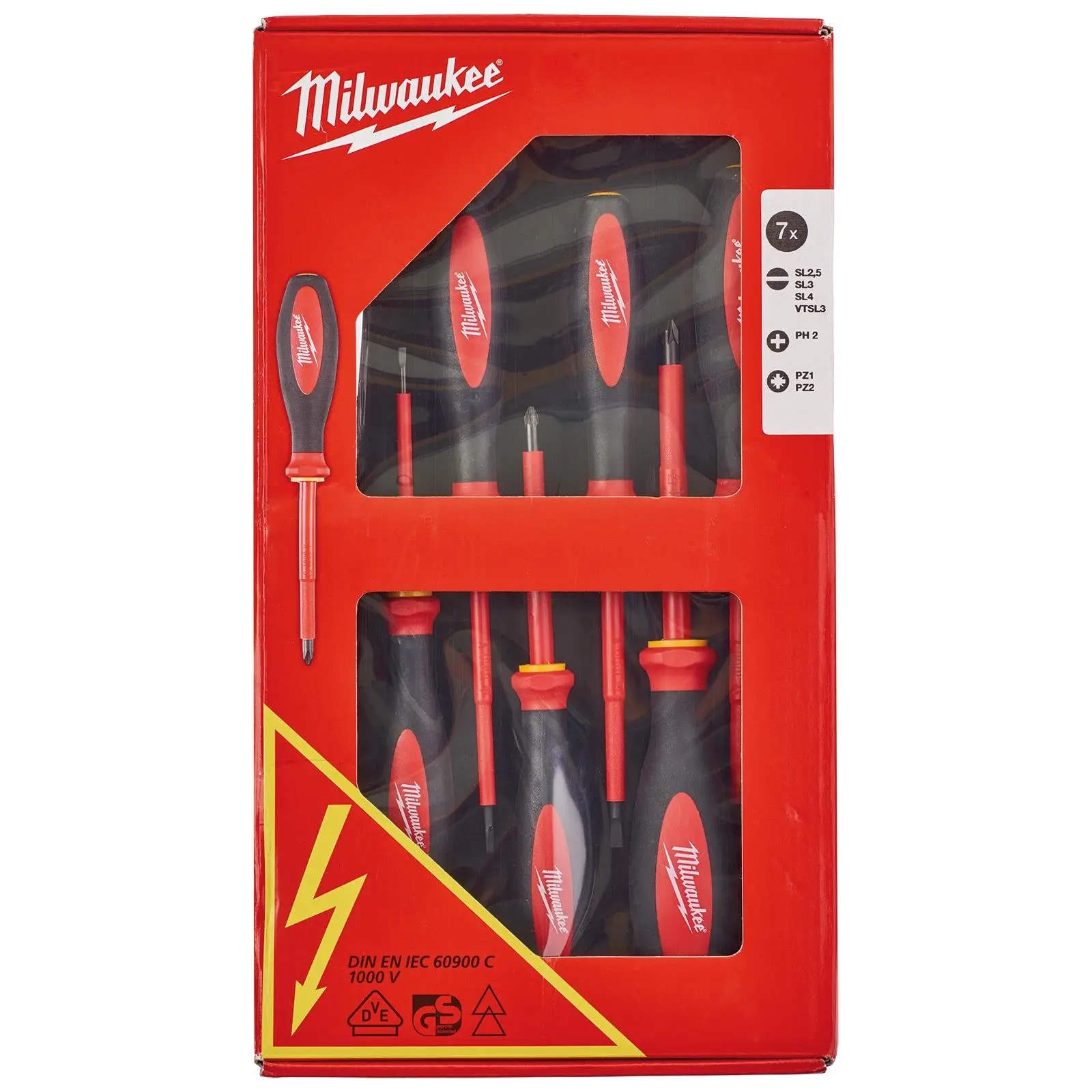 Milwaukee VDE Screwdriver Set 7 Piece Slotted Phillips Pozi Voltage Tester - Image 2