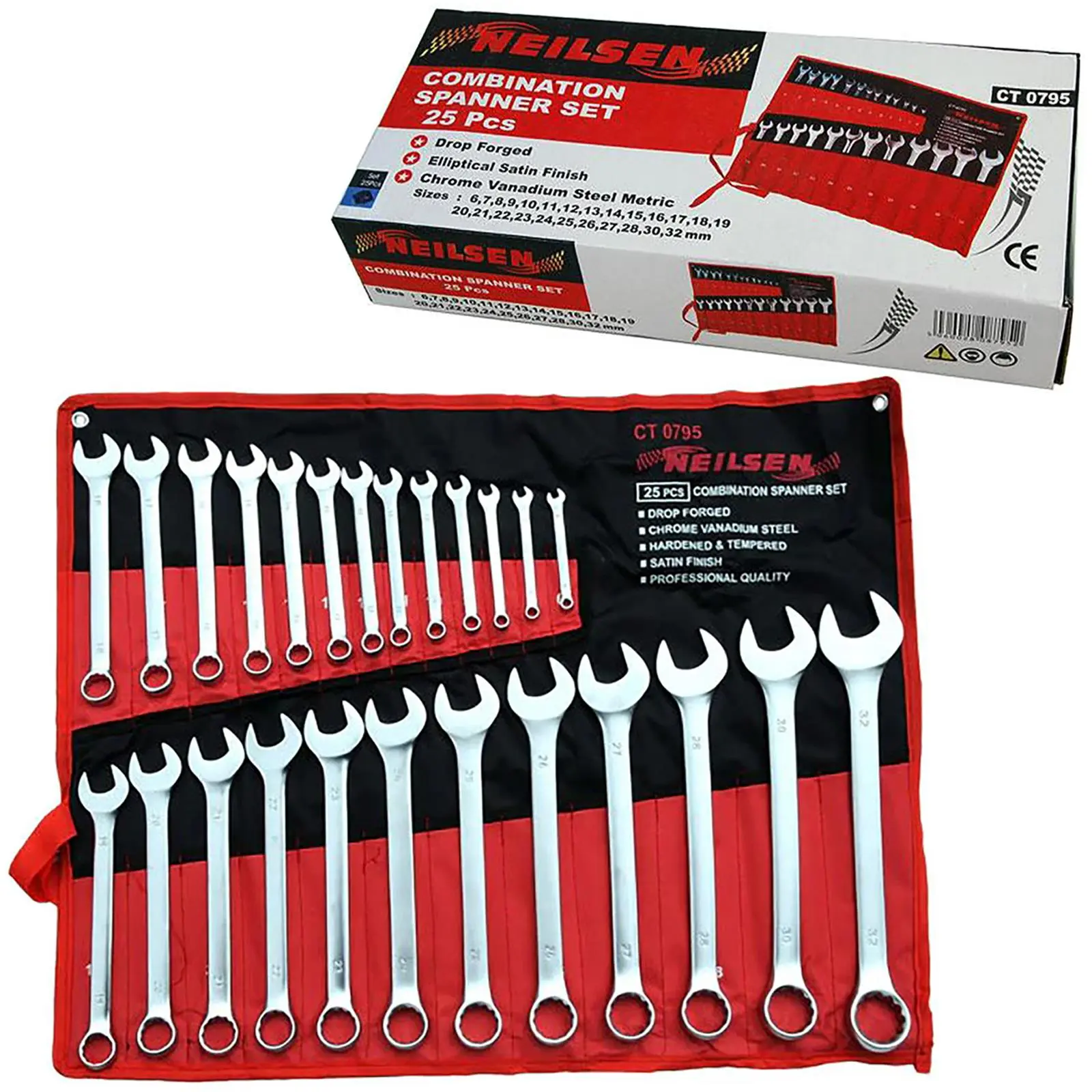 Neilsen Combination Spanner Set Metric Combo Open End Ring Garage Tool Set 25pc