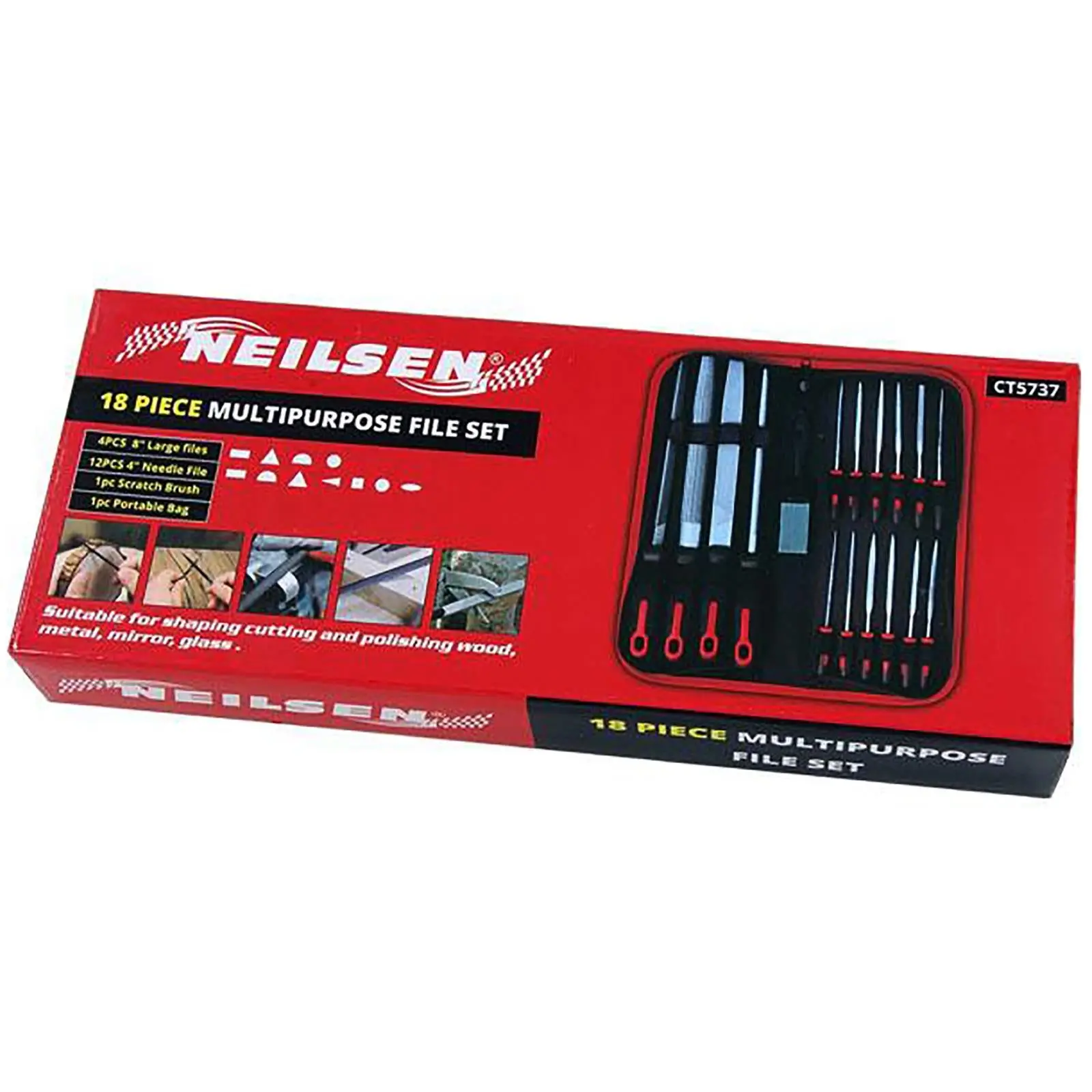 Neilsen File Set Metal Wood Engineers Needle Half Round Square Flat 18pc - Image 3