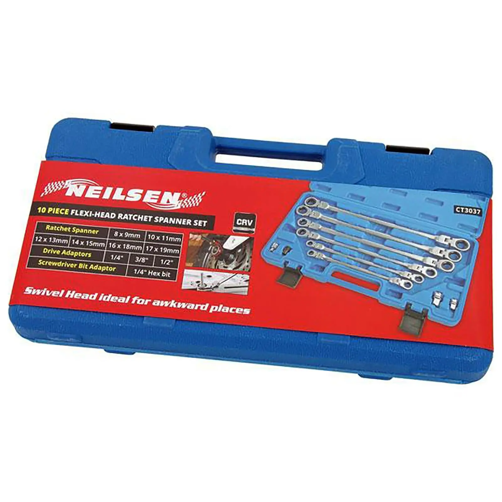 Neilsen Flexible Head Ratchet Spanner Set Swivel Wrench Socket Screwdriver Adaptor - Image 3