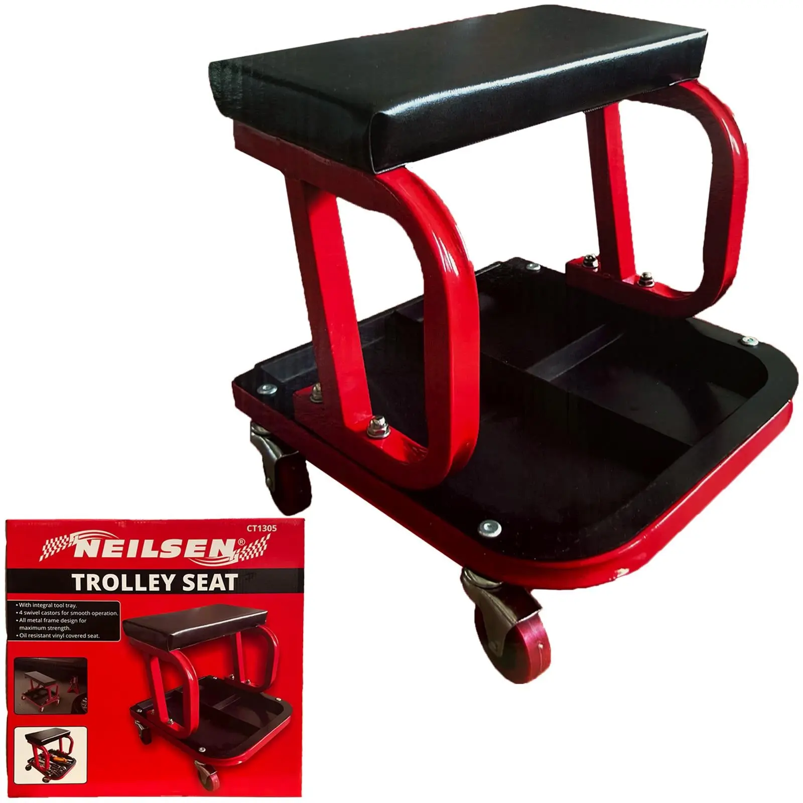 Neilsen Mechanics Padded Creeper Trolley Seat Garage Work Stool Swivel Wheels