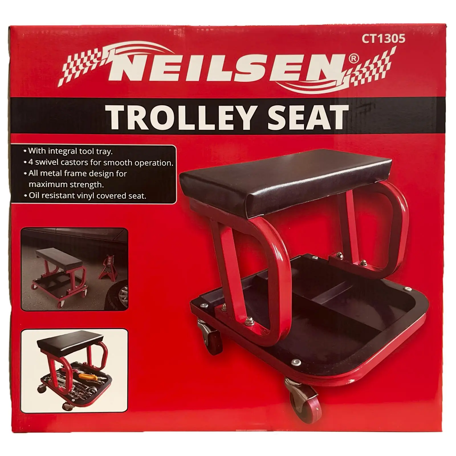 Neilsen Mechanics Padded Creeper Trolley Seat Garage Work Stool Swivel Wheels - Image 3