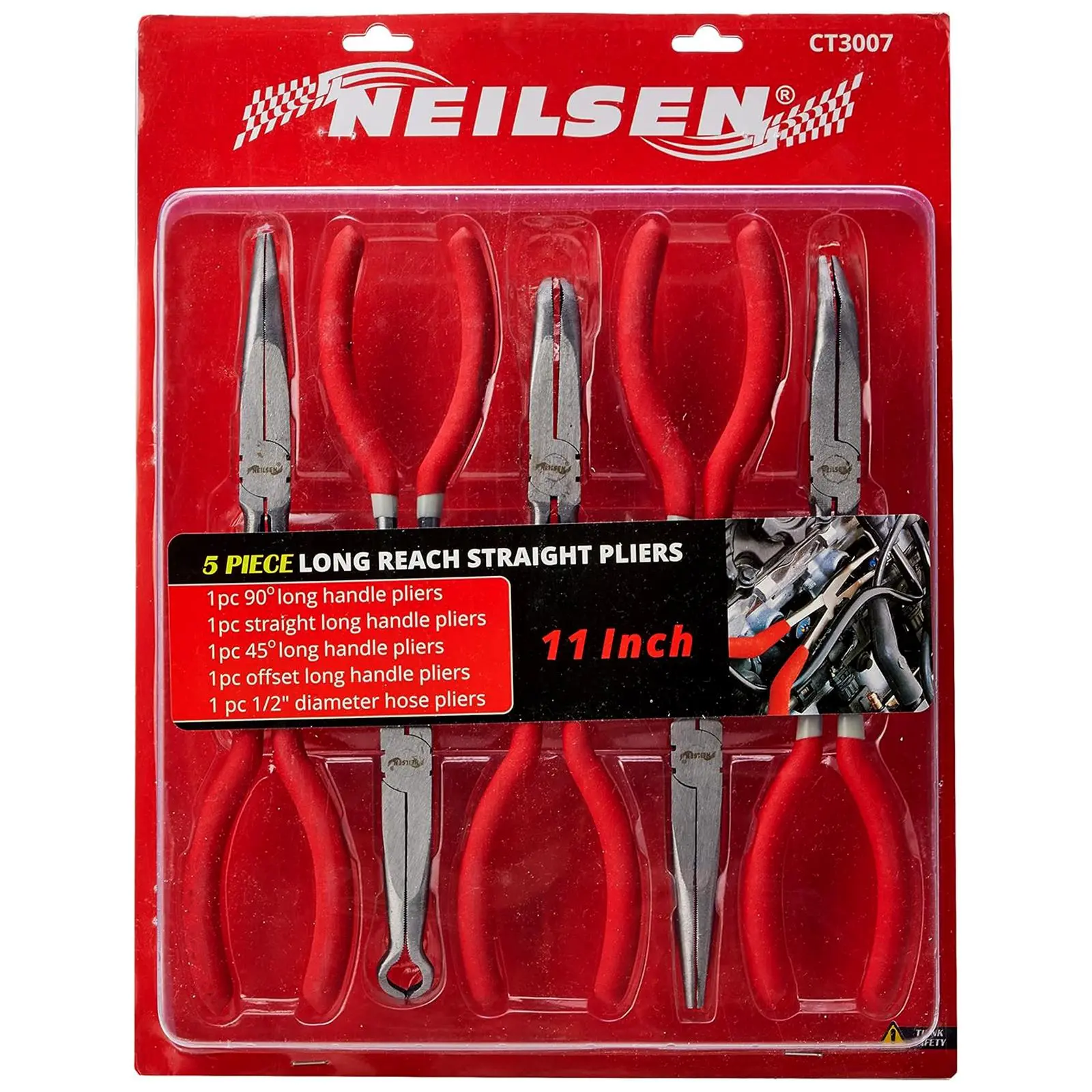 Neilsen Pliers Set Long Reach Straight Bent Nose Hose Garage Mechanic 5pc 11 - Image 3