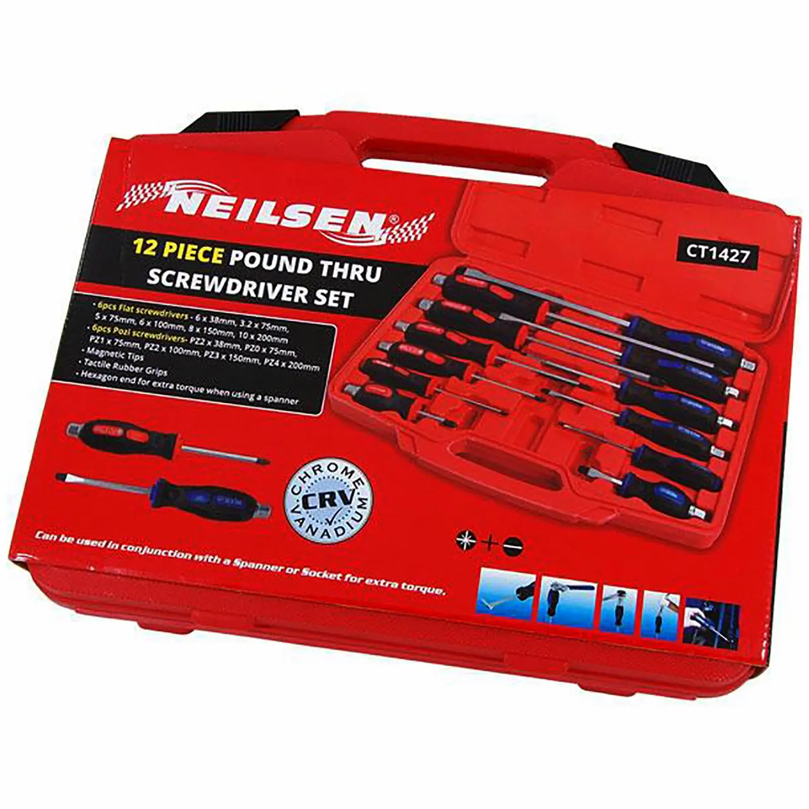 Neilsen Screwdriver Set Hammer Through Demolition Slotted Pozi Magnetic Tip 12pc - Image 3