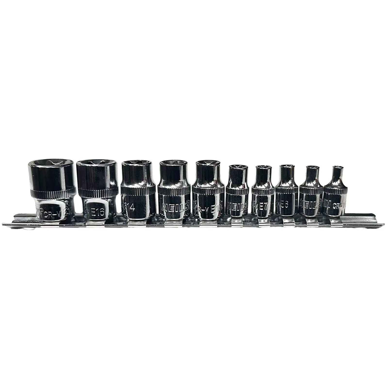 Neilsen Torx Star Socket Set Female External Socket Rail 1/4" 3/8" Drive E4-E16 10 Pieces - Image 3