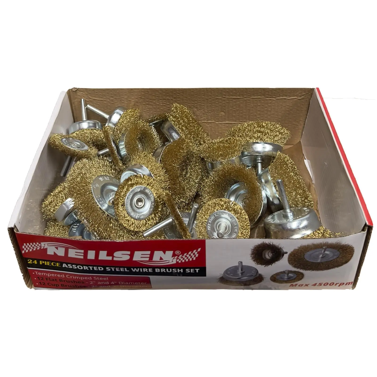 Neilsen Wire Brush Set Crimped Steel Flat Cup Drill Rust Paint Descaler 24pc - Image 3