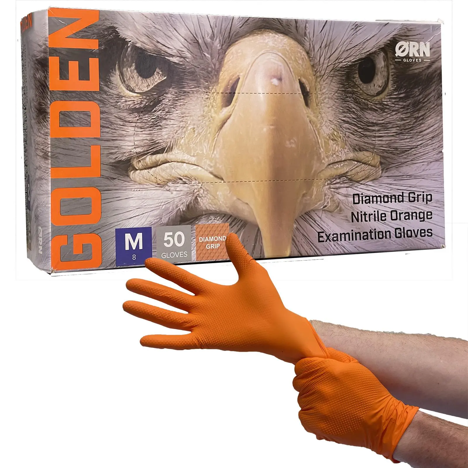 ORN Nitrile Disposable Gloves Golden Diamond Grip Orange Powder Latex Free 50 Box - Choose Size - Image 2