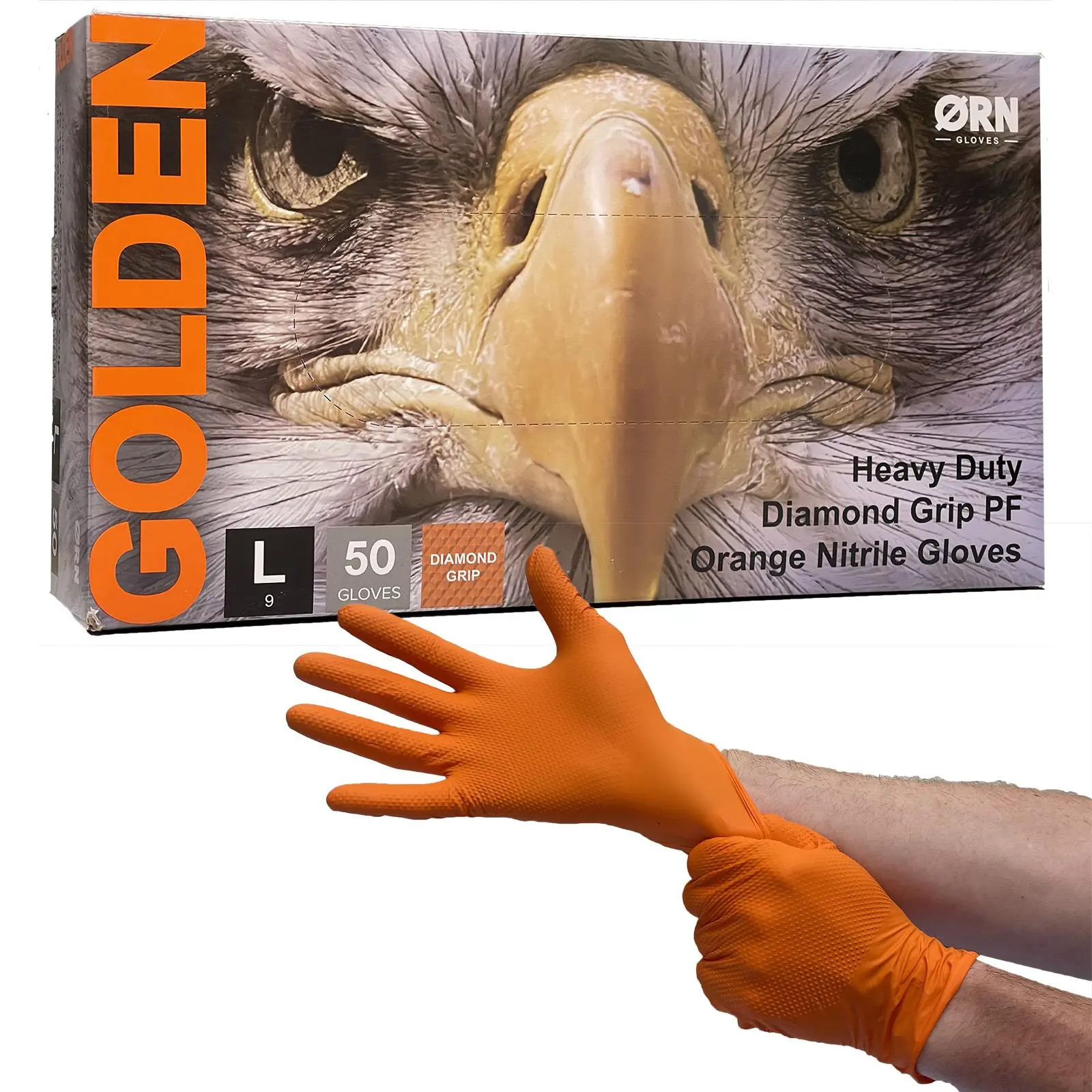 ORN Nitrile Disposable Gloves Golden Diamond Grip Orange Powder Latex Free 50 Box - Choose Size - Image 3