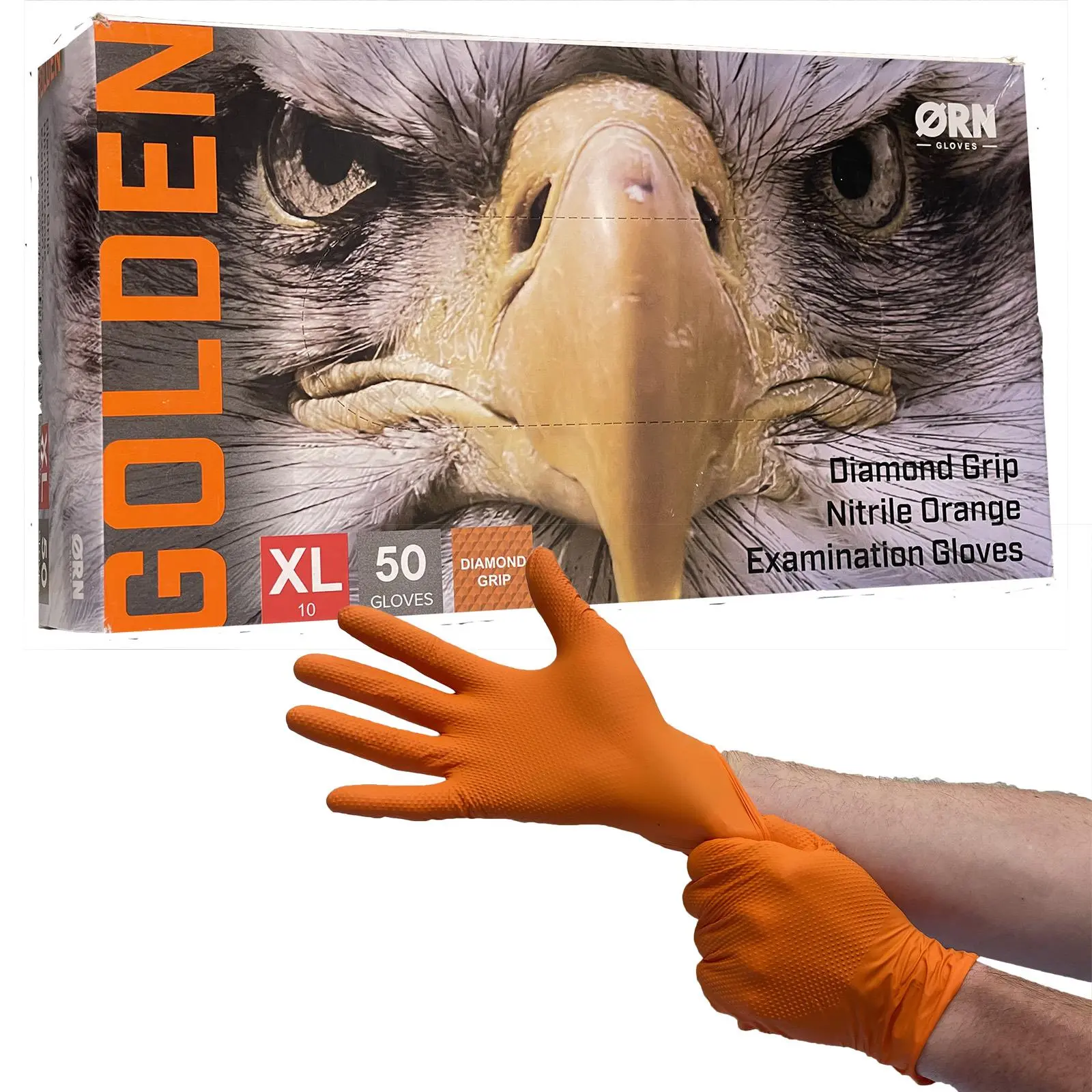 ORN Nitrile Disposable Gloves Golden Diamond Grip Orange Powder Latex Free 50 Box - Choose Size - Image 5